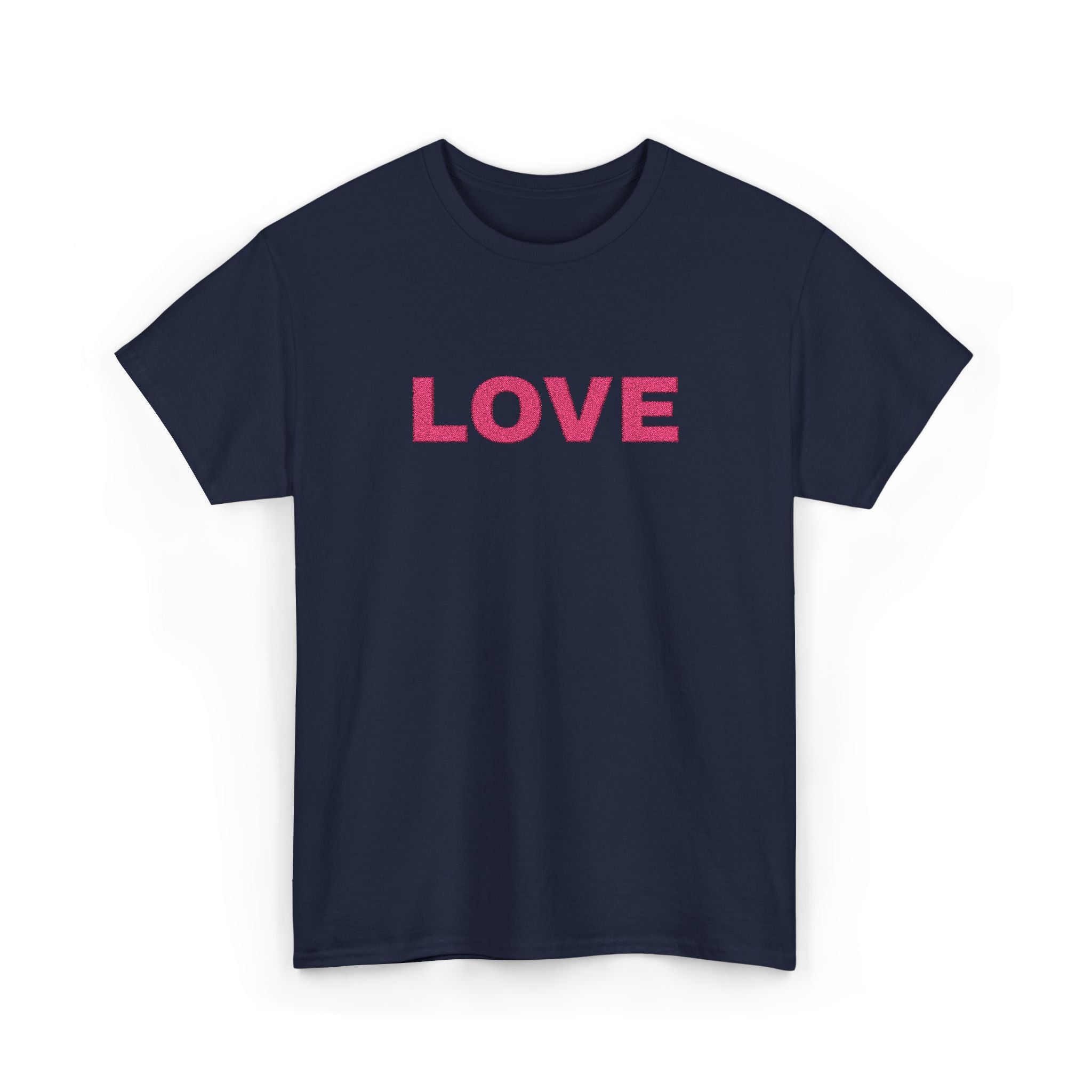 LOVE Glitter Text T-Shirt — Women's Pink Sparkle Tee for Valentine's Day