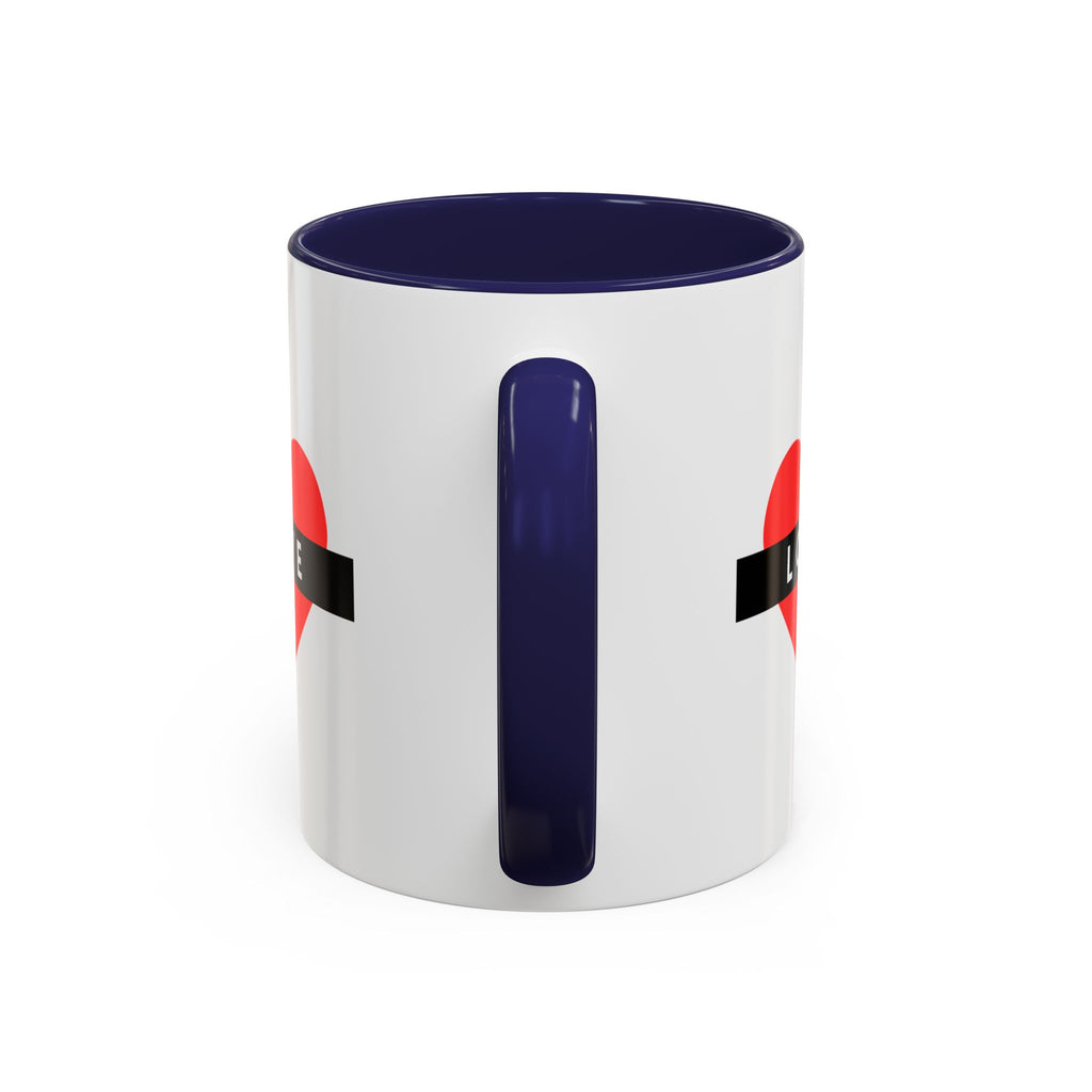 Love Heart Accent Mug – Red Heart with "LOVE" Banner, Valentine's Day Coffee Cup
