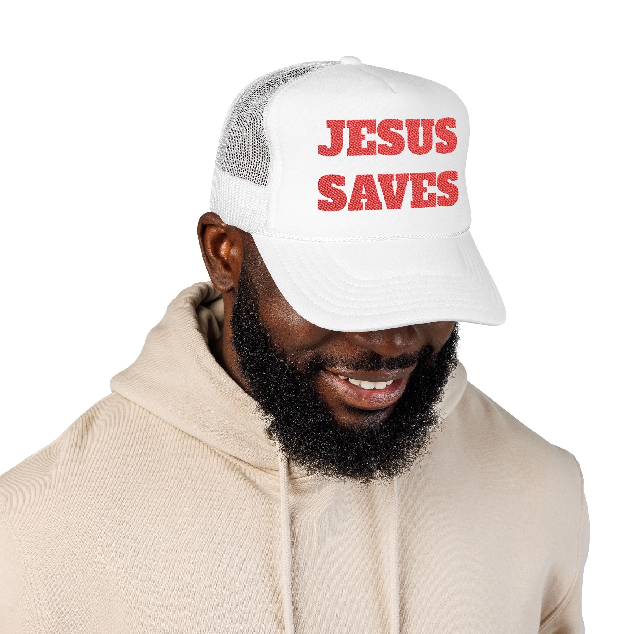 Jesus Saves Foam Trucker Hat - Christian Gospel Mesh Cap