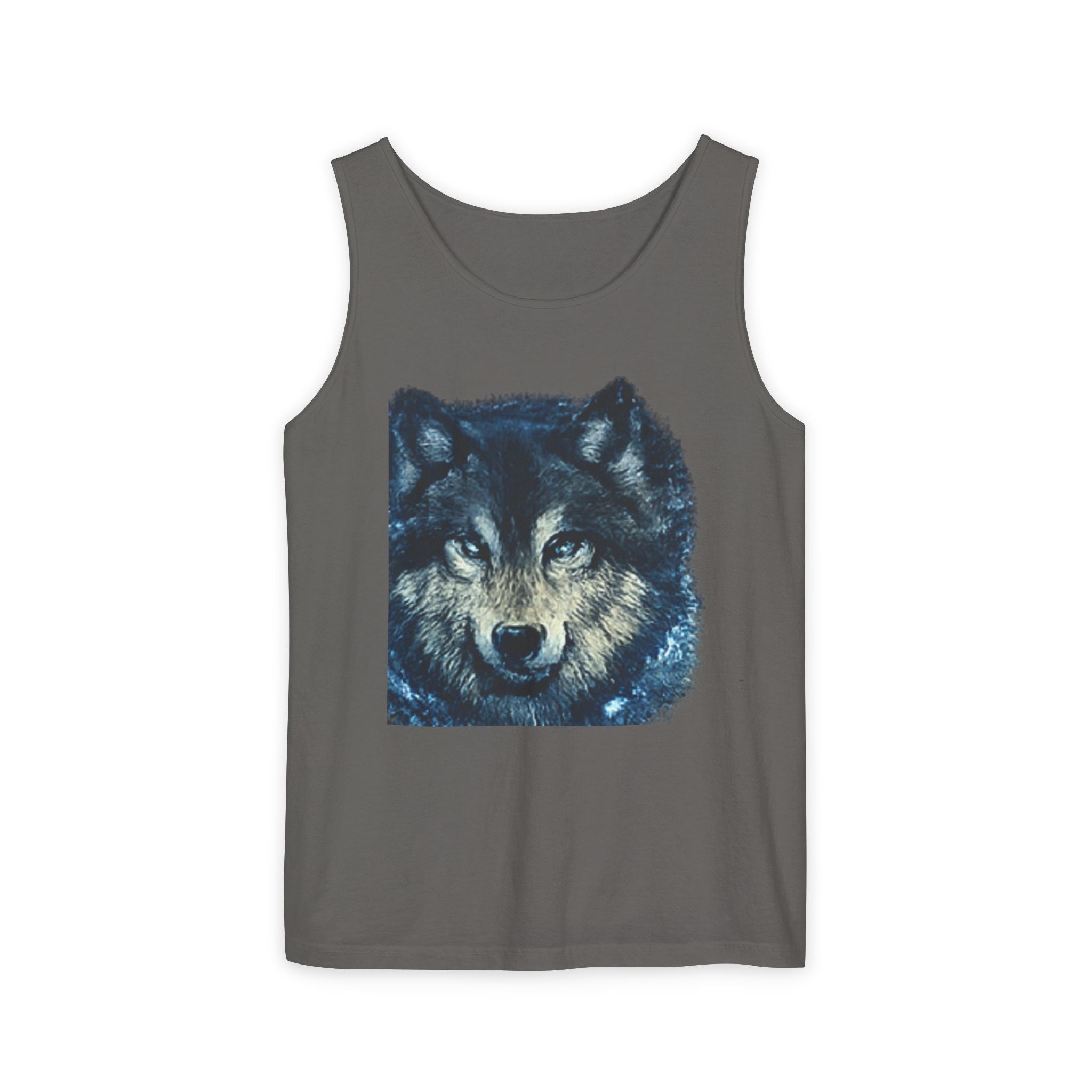 Wolf Face Tank Top — Vintage Blue Wolf Graphic Animal Lover Tee