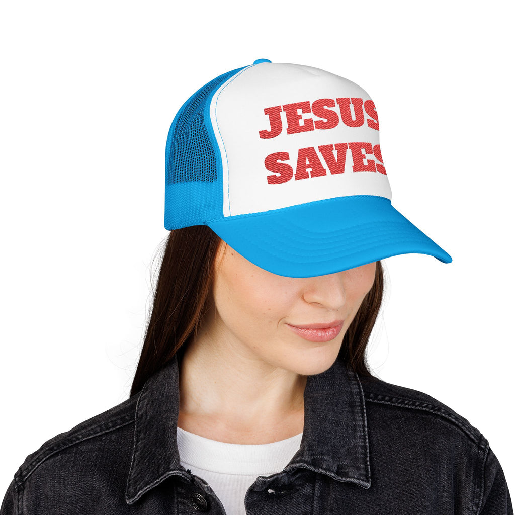Jesus Saves Foam Trucker Hat - Christian Gospel Mesh Cap