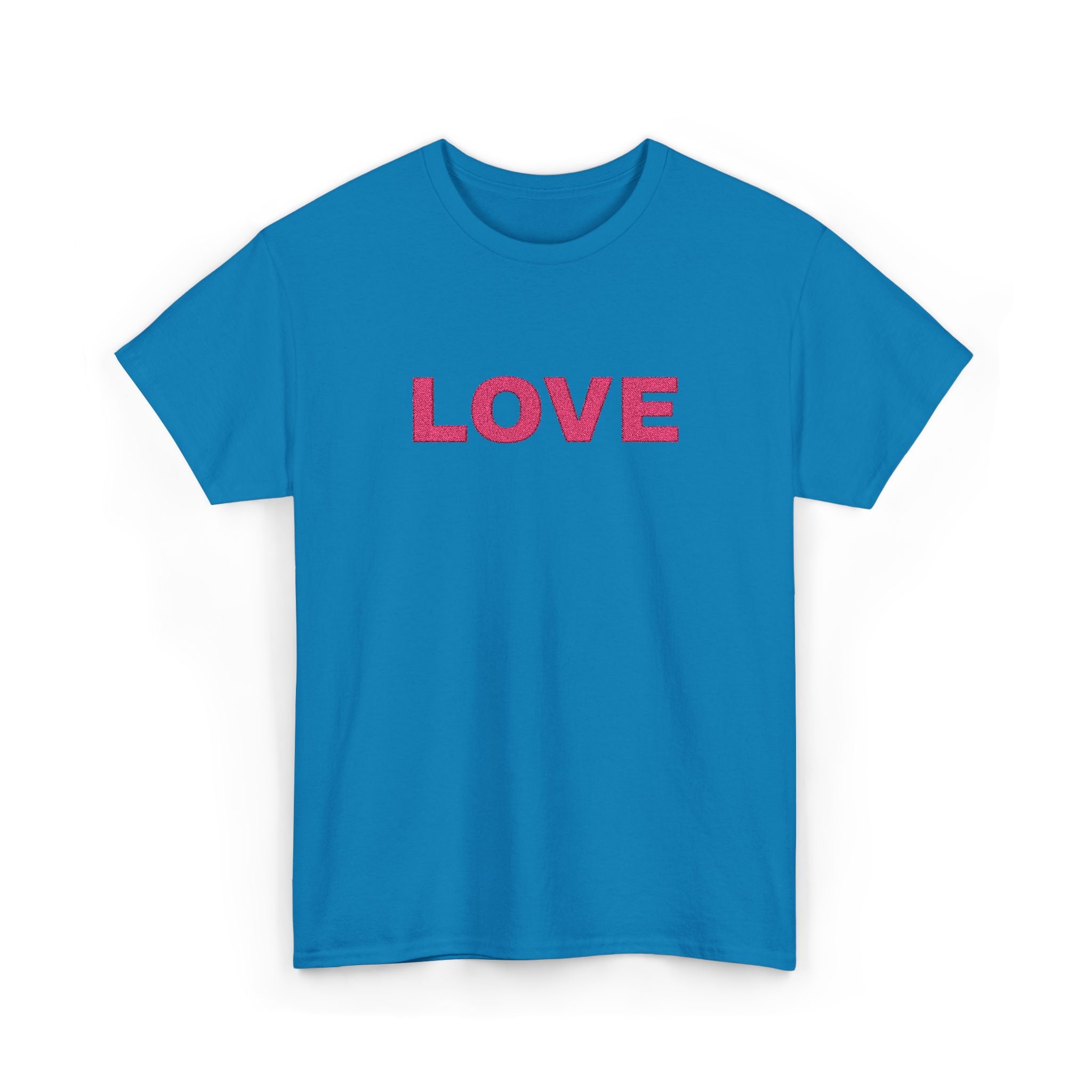 LOVE Glitter Text T-Shirt — Women's Pink Sparkle Tee for Valentine's Day