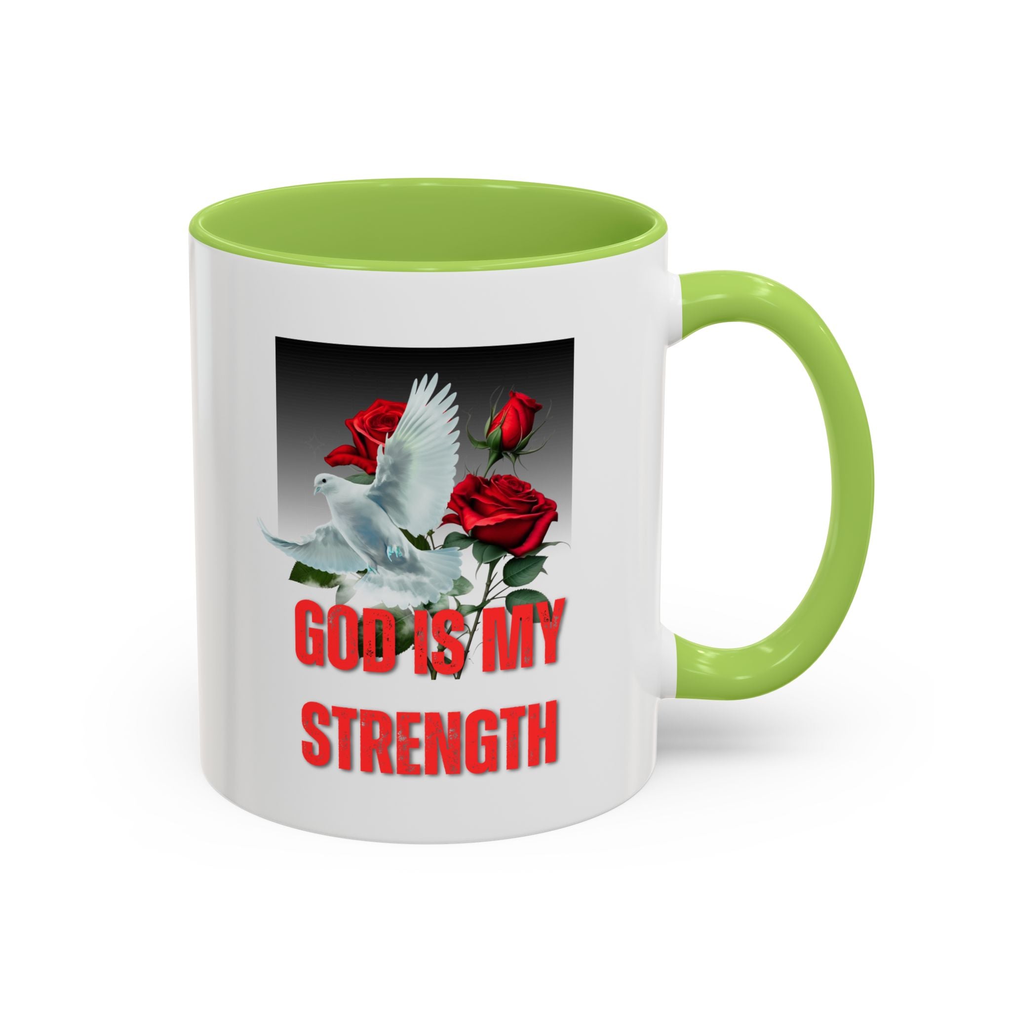 God Is My Strength Accent Coffee Mug – Inspirational Christian Dove & Roses (11/15oz)