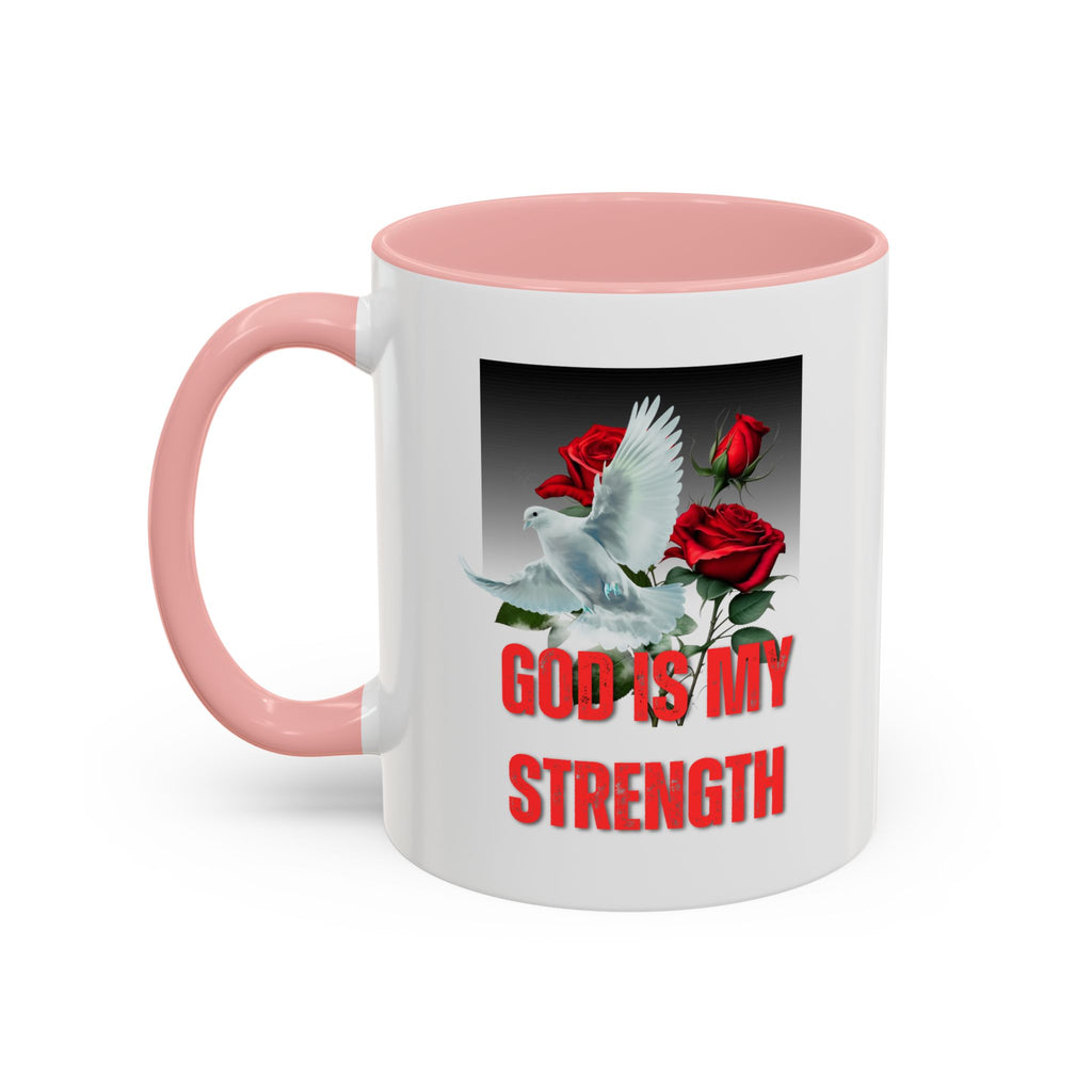 God Is My Strength Accent Coffee Mug – Inspirational Christian Dove & Roses (11/15oz)