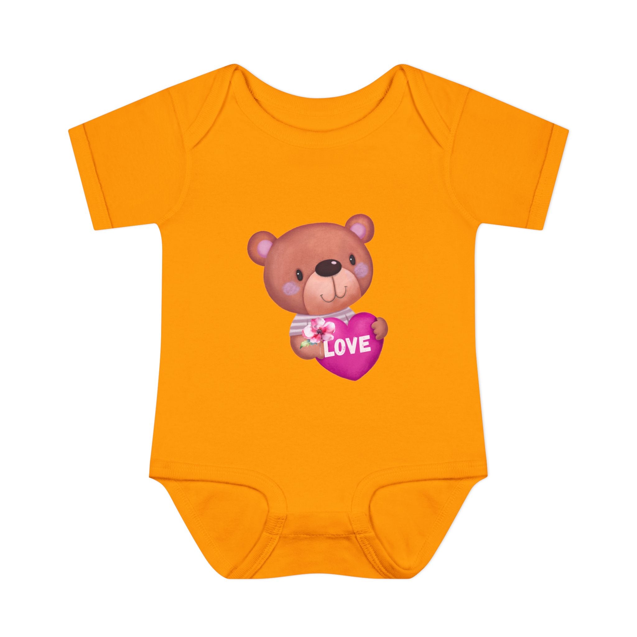 Baby Bodysuit - Cute Teddy Holding 'Love' Heart | Infant Valentine Onesie
