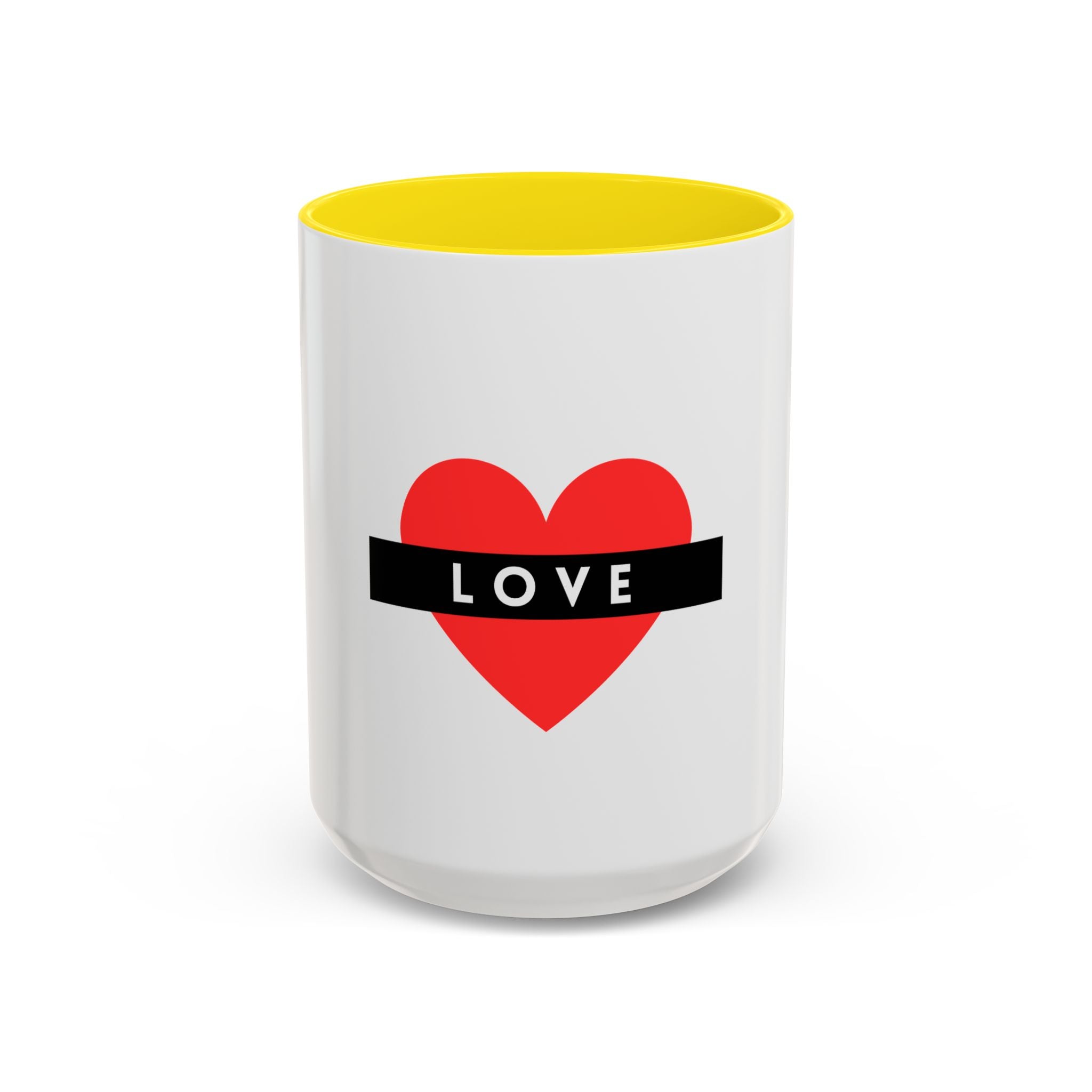 Love Heart Accent Mug – Red Heart with "LOVE" Banner, Valentine's Day Coffee Cup