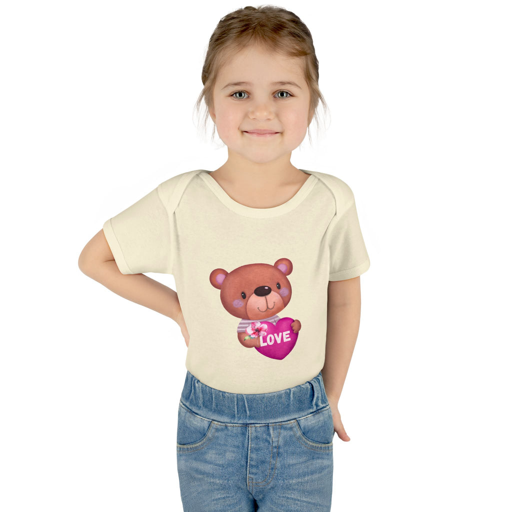Baby Bodysuit - Cute Teddy Holding 'Love' Heart | Infant Valentine Onesie