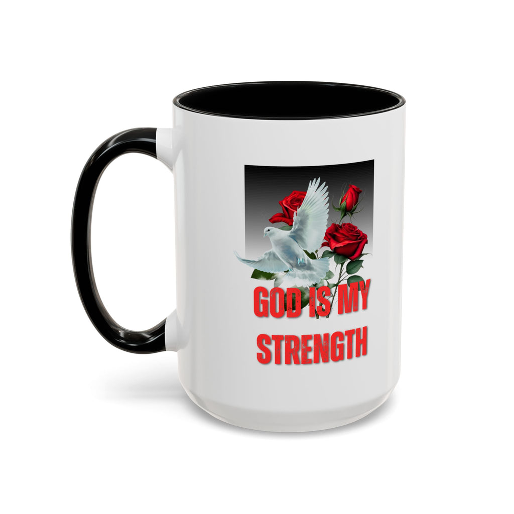 God Is My Strength Accent Coffee Mug – Inspirational Christian Dove & Roses (11/15oz)