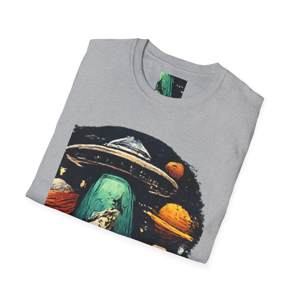 Alien Abduction Graphic T-Shirt — Retro UFO & Planets Space Tee