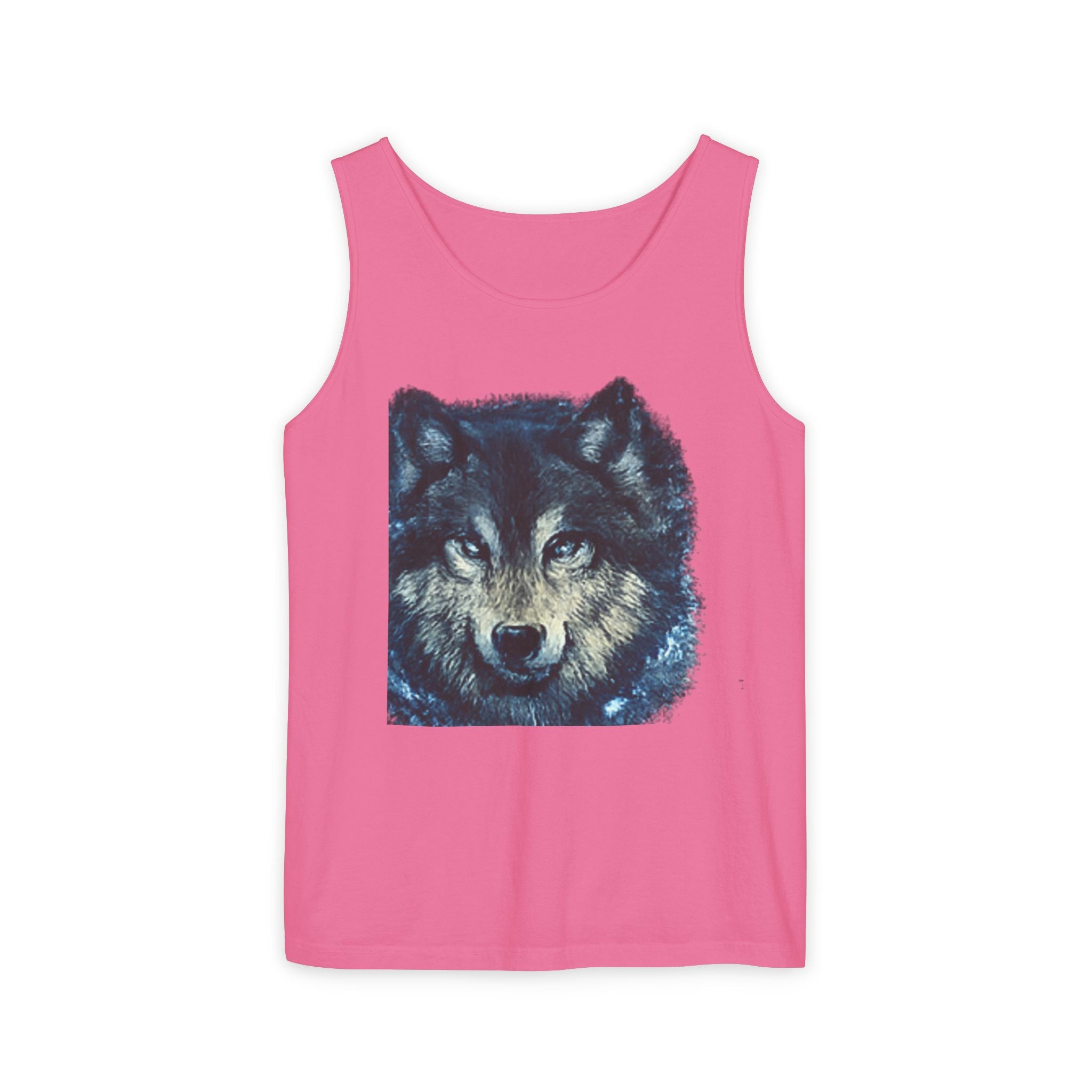 Wolf Face Tank Top — Vintage Blue Wolf Graphic Animal Lover Tee