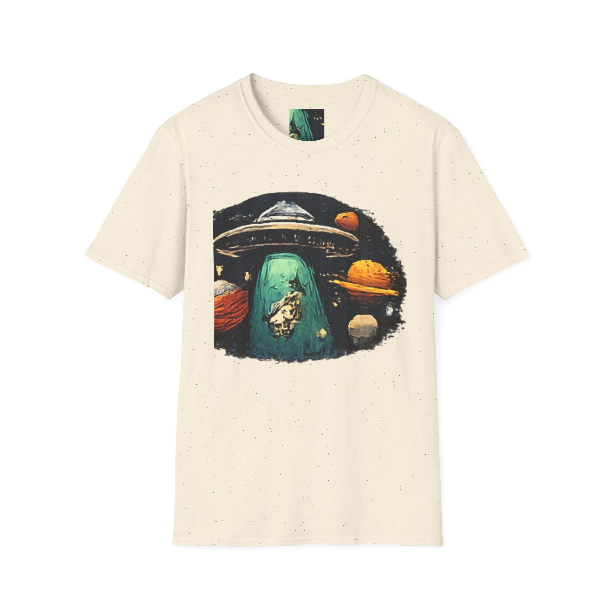 Alien Abduction Graphic T-Shirt — Retro UFO & Planets Space Tee