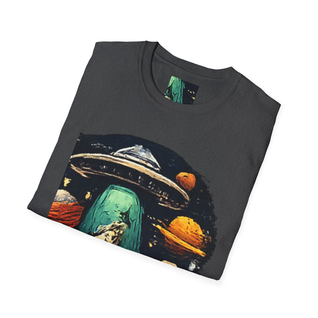 Alien Abduction Graphic T-Shirt — Retro UFO & Planets Space Tee