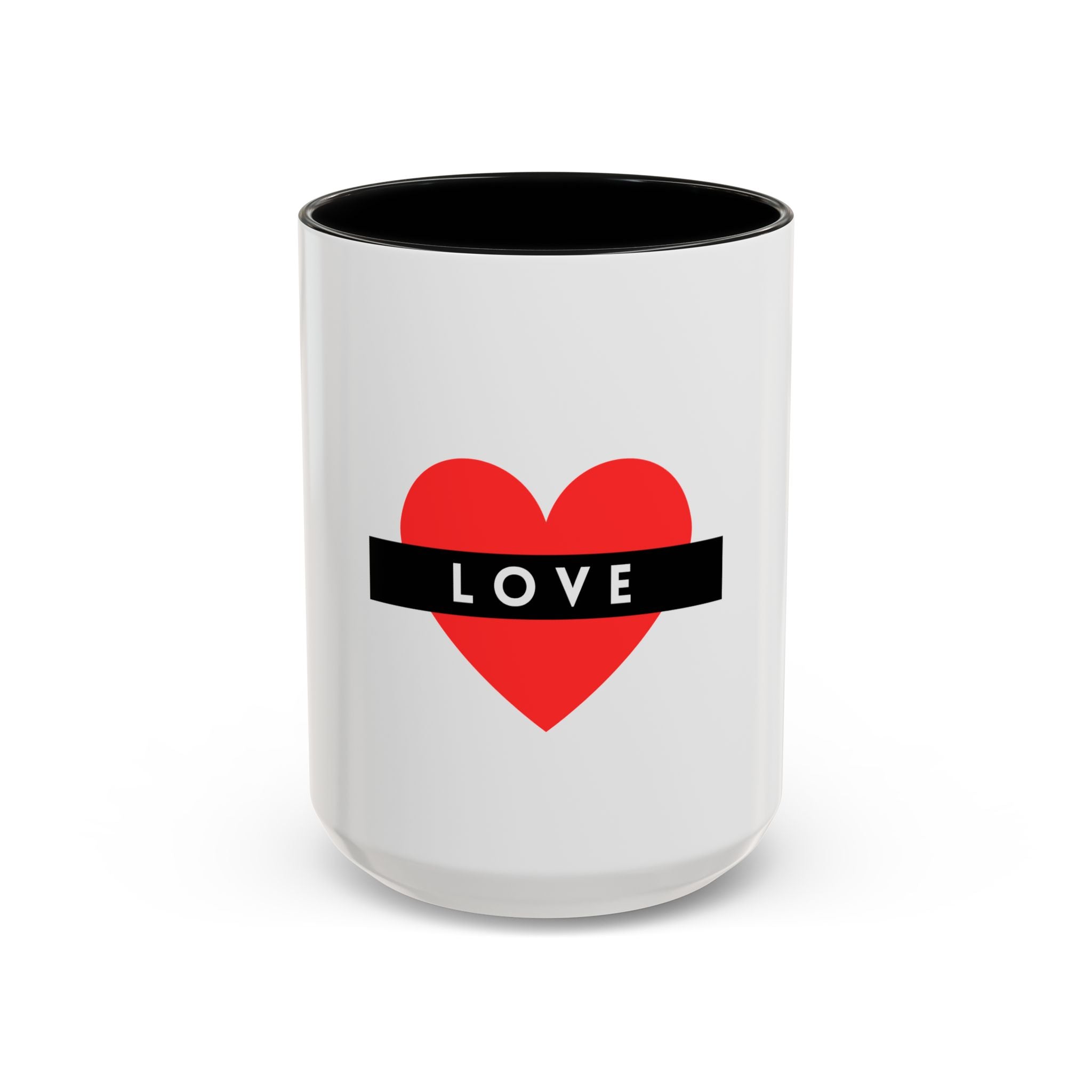 Love Heart Accent Mug – Red Heart with "LOVE" Banner, Valentine's Day Coffee Cup