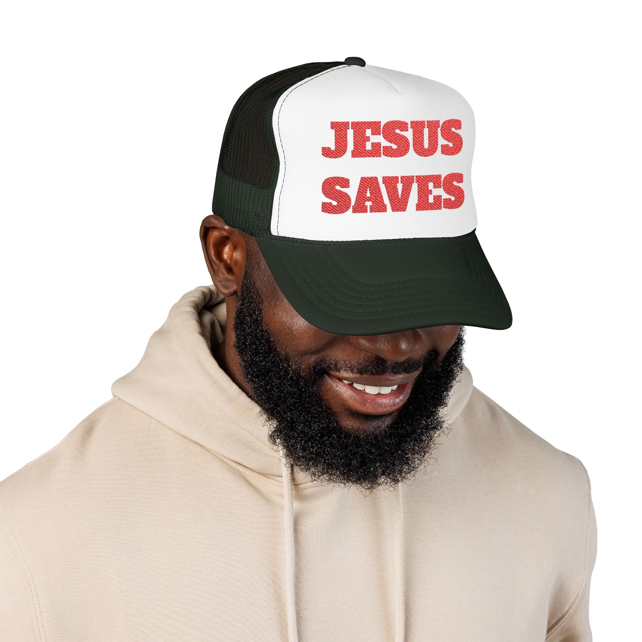 Jesus Saves Foam Trucker Hat - Christian Gospel Mesh Cap