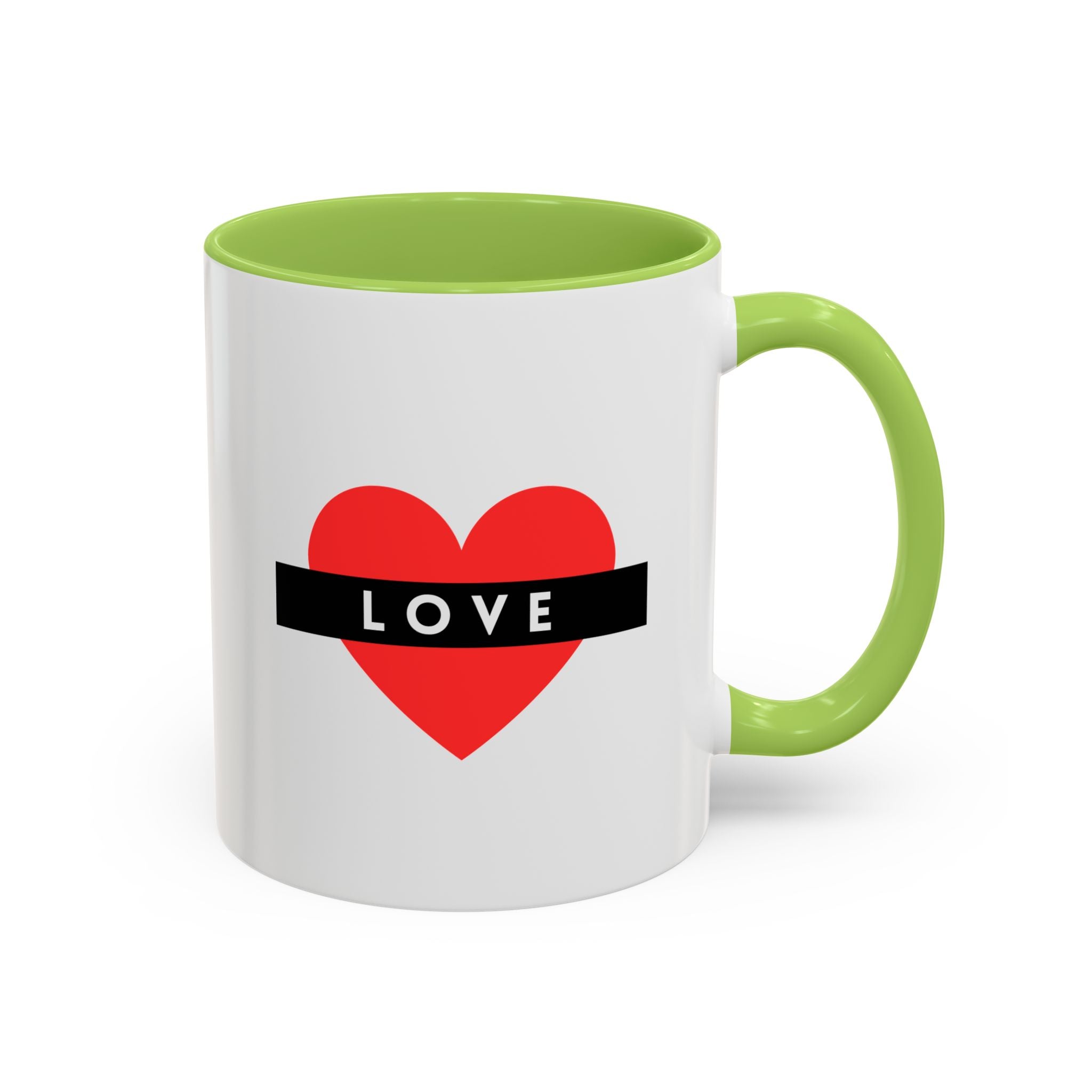 Love Heart Accent Mug – Red Heart with "LOVE" Banner, Valentine's Day Coffee Cup
