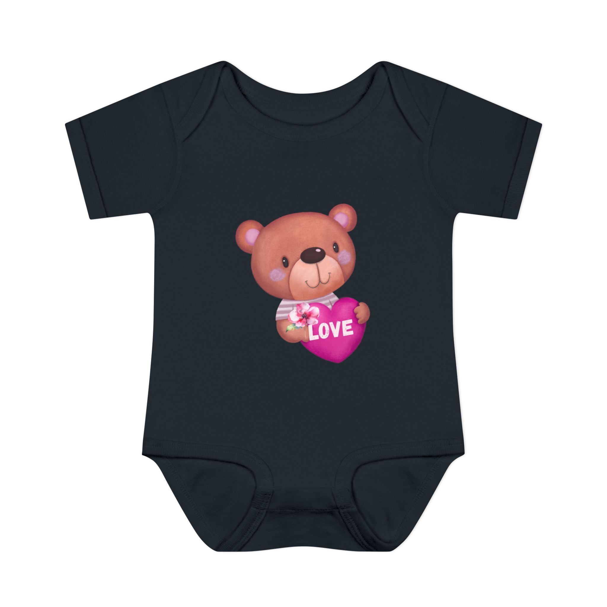 Baby Bodysuit - Cute Teddy Holding 'Love' Heart | Infant Valentine Onesie
