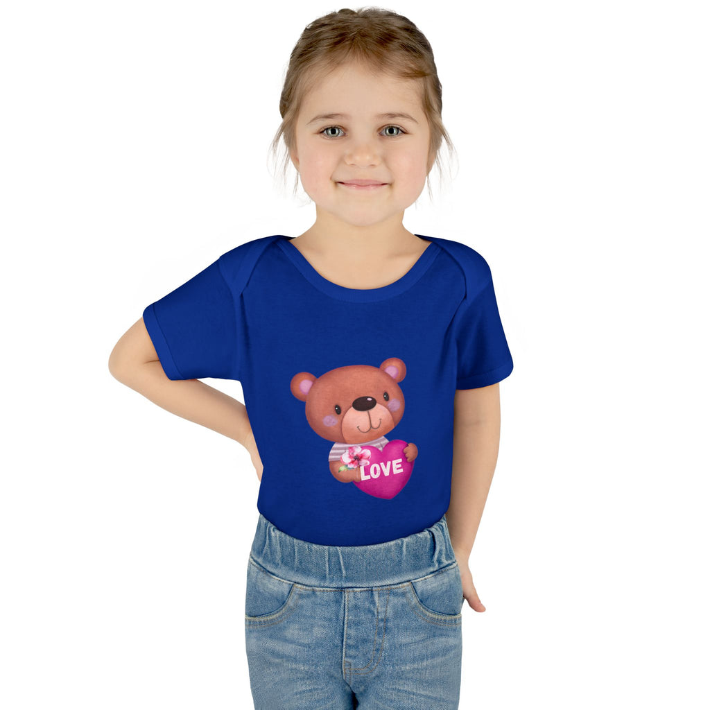 Baby Bodysuit - Cute Teddy Holding 'Love' Heart | Infant Valentine Onesie