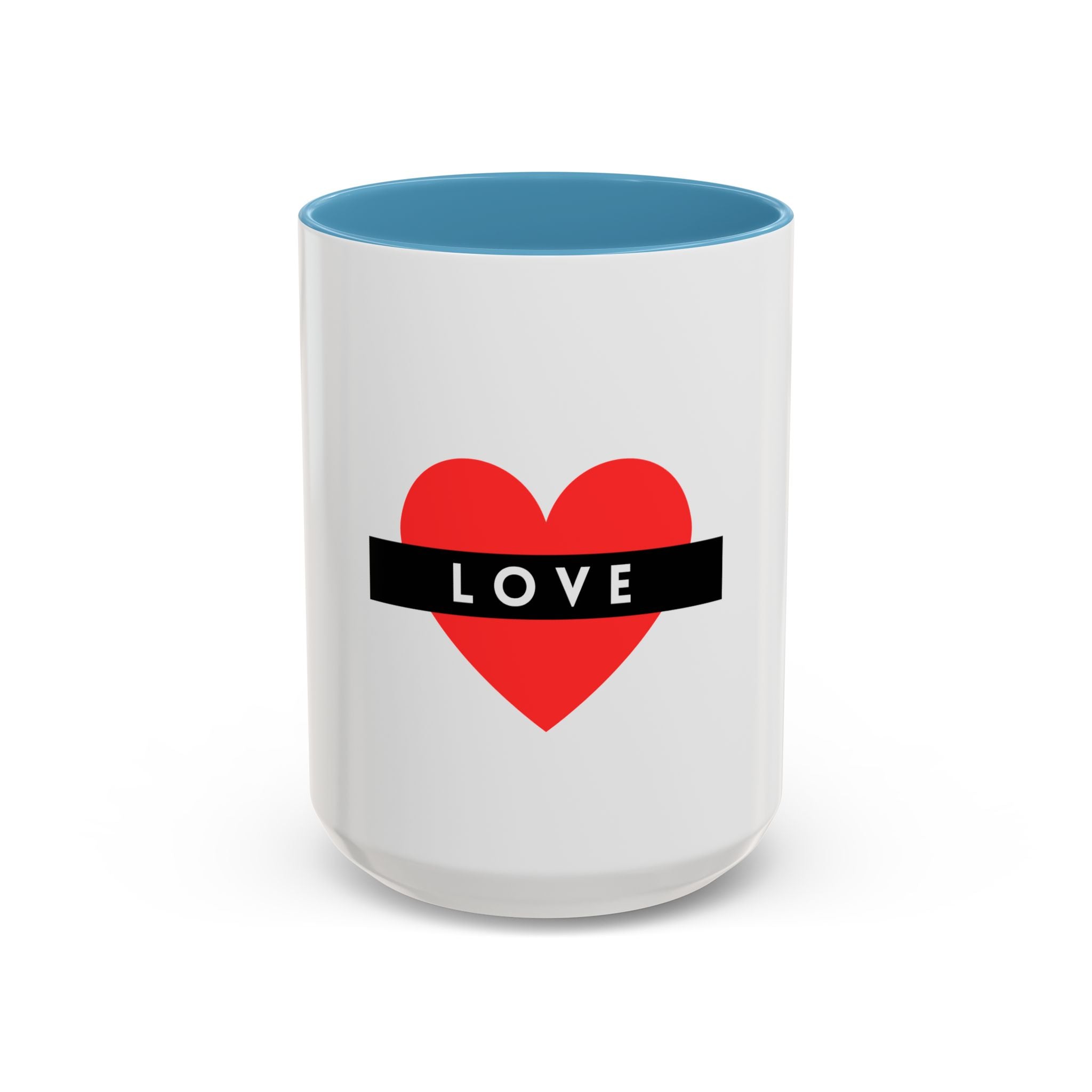 Love Heart Accent Mug – Red Heart with "LOVE" Banner, Valentine's Day Coffee Cup