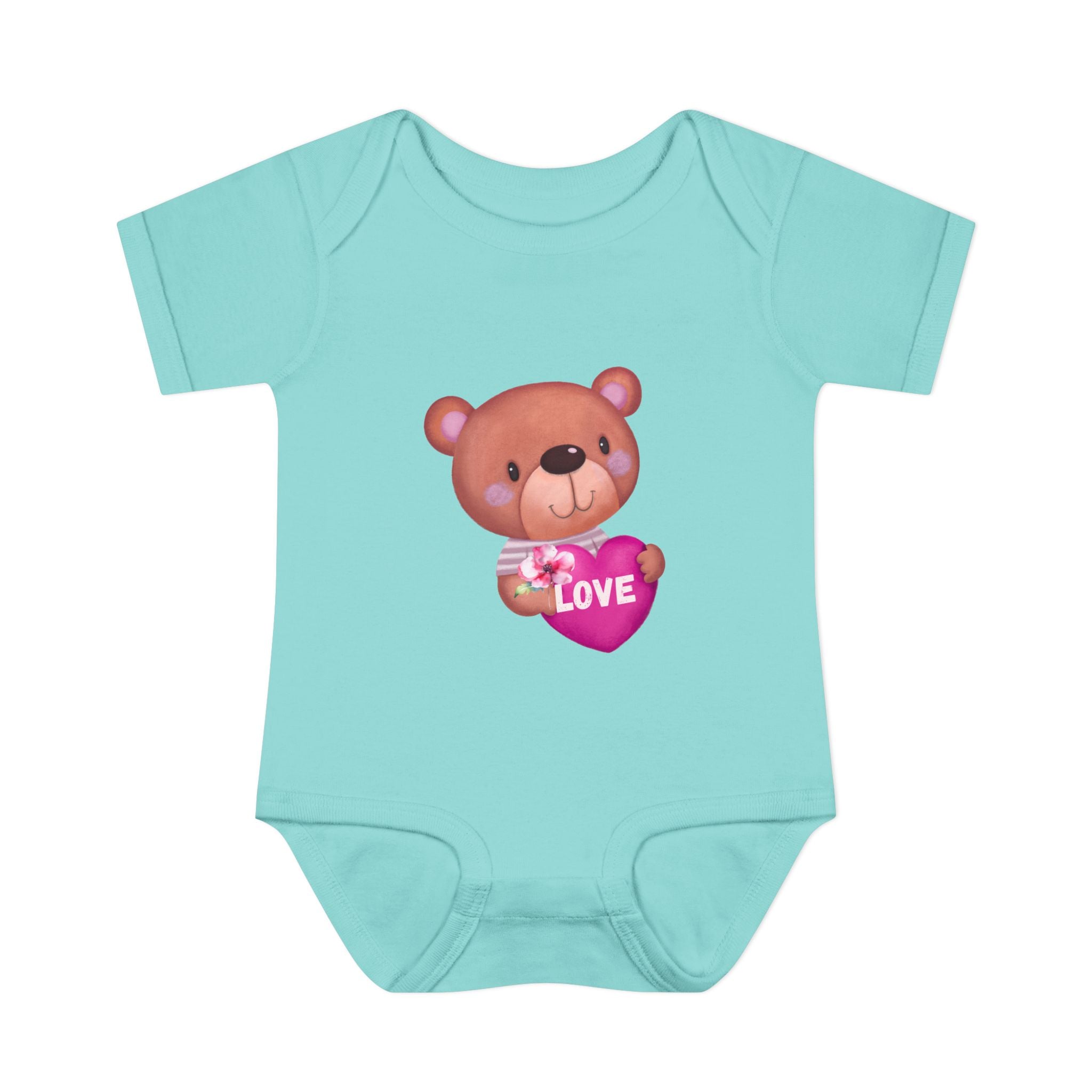Baby Bodysuit - Cute Teddy Holding 'Love' Heart | Infant Valentine Onesie