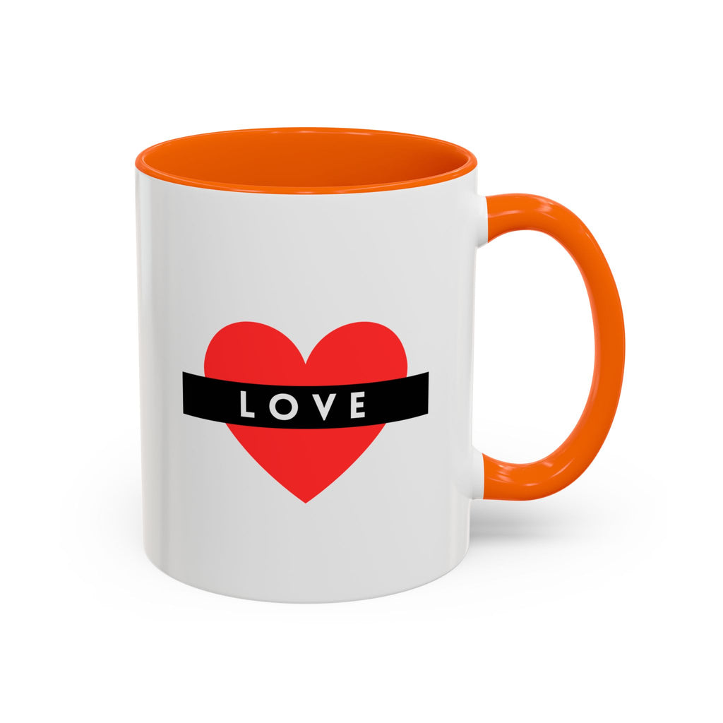 Love Heart Accent Mug – Red Heart with "LOVE" Banner, Valentine's Day Coffee Cup