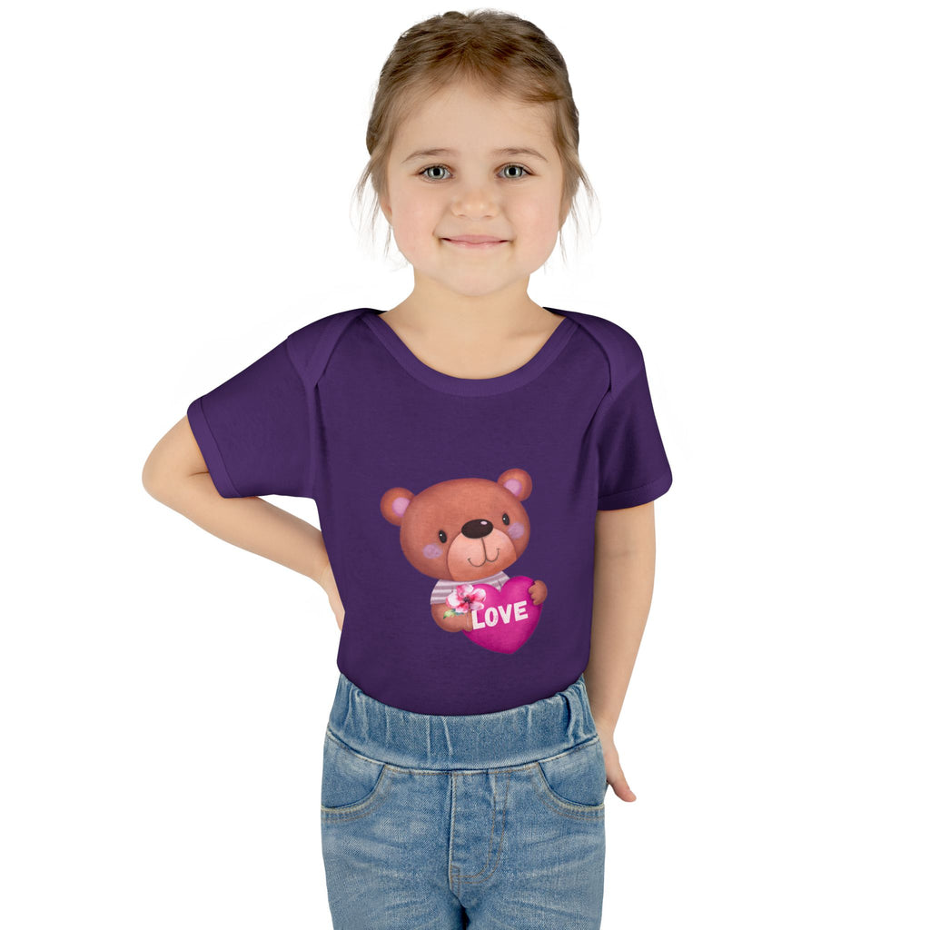 Baby Bodysuit - Cute Teddy Holding 'Love' Heart | Infant Valentine Onesie