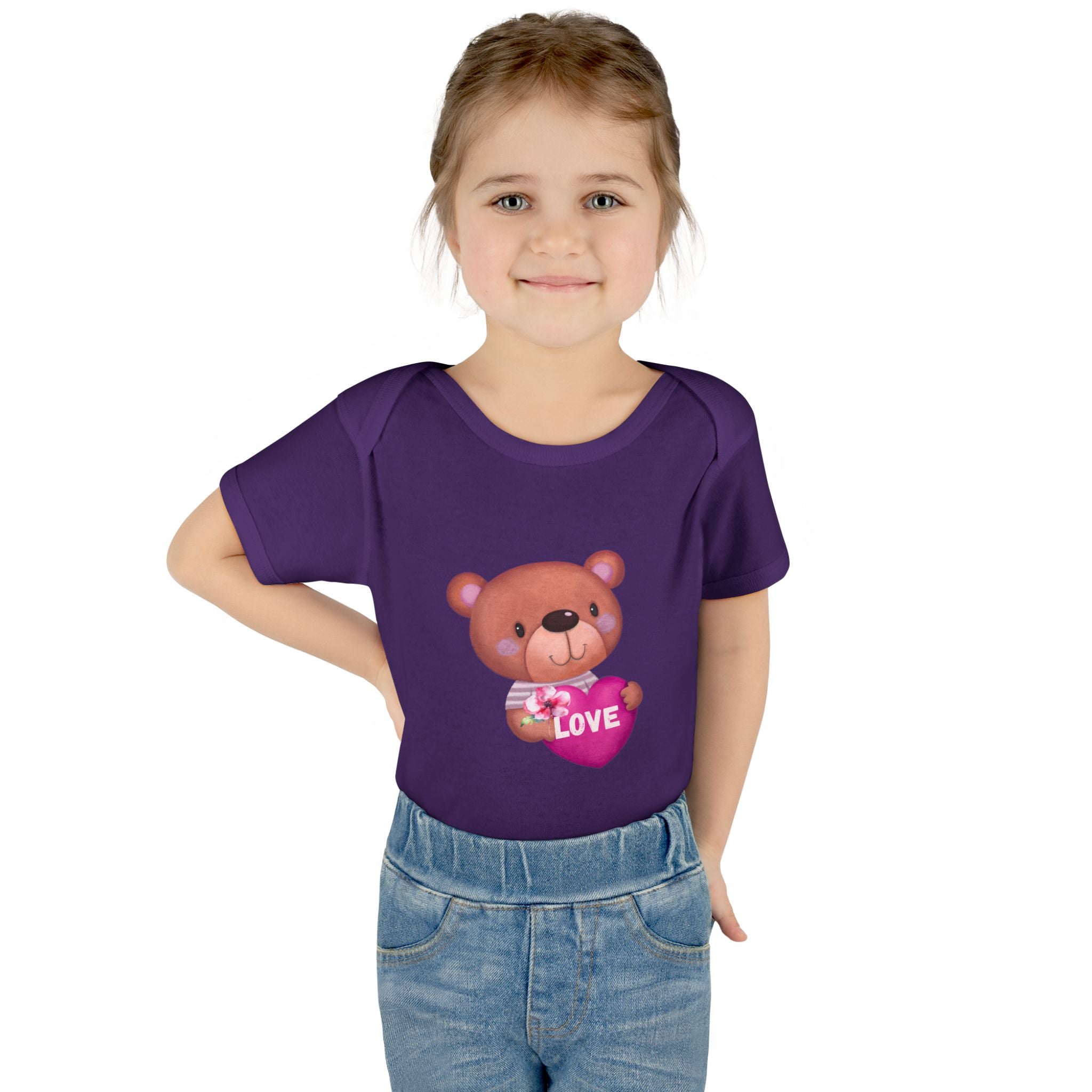 Baby Bodysuit - Cute Teddy Holding 'Love' Heart | Infant Valentine Onesie