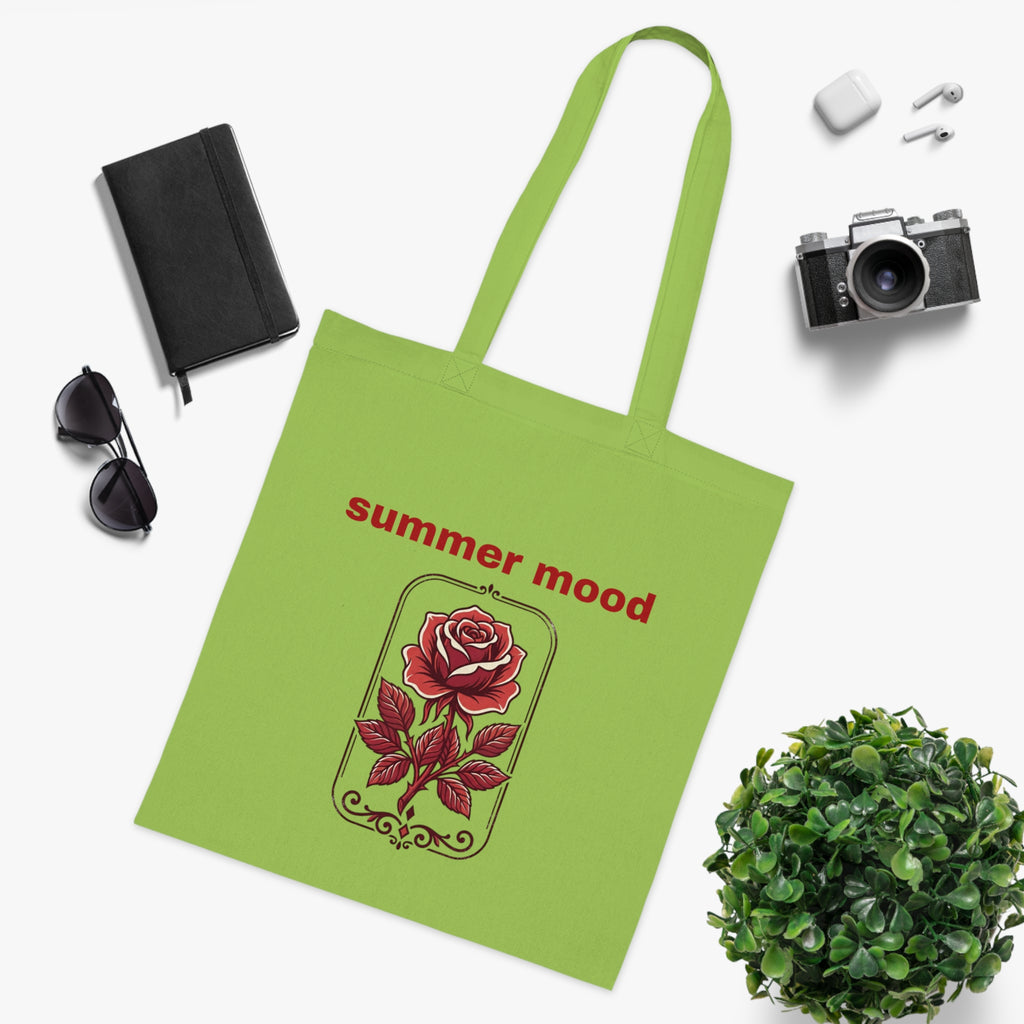 Summer Mood Floral Tote Bag – Retro Rose Cotton Tote