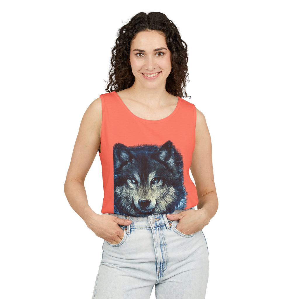 Wolf Face Tank Top — Vintage Blue Wolf Graphic Animal Lover Tee