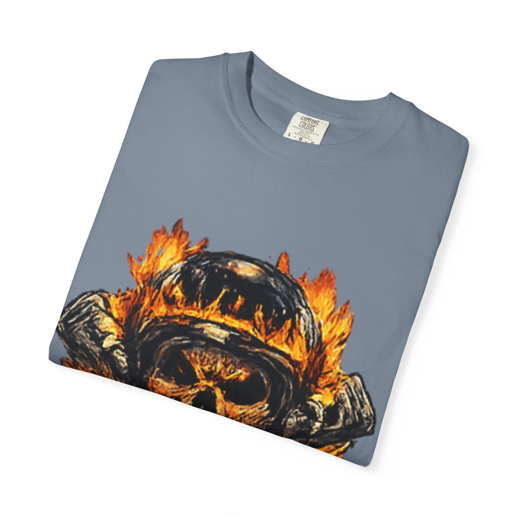Flaming Skull Helmet T‑Shirt — Biker Rock Graphic Tee