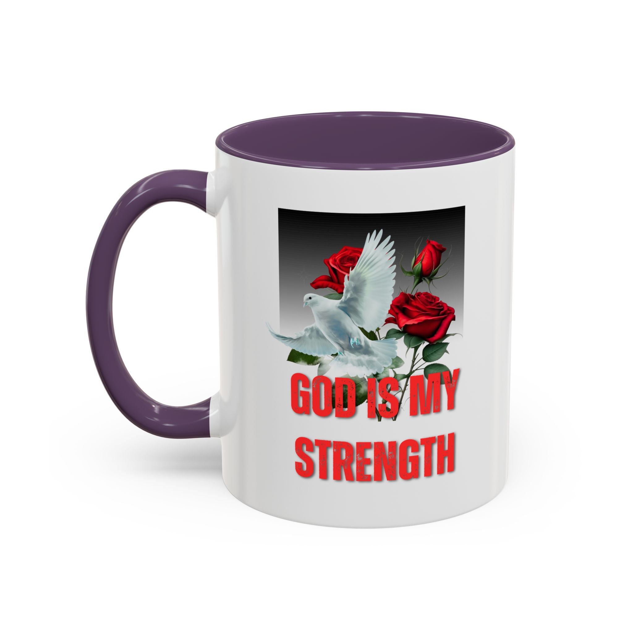 God Is My Strength Accent Coffee Mug – Inspirational Christian Dove & Roses (11/15oz)