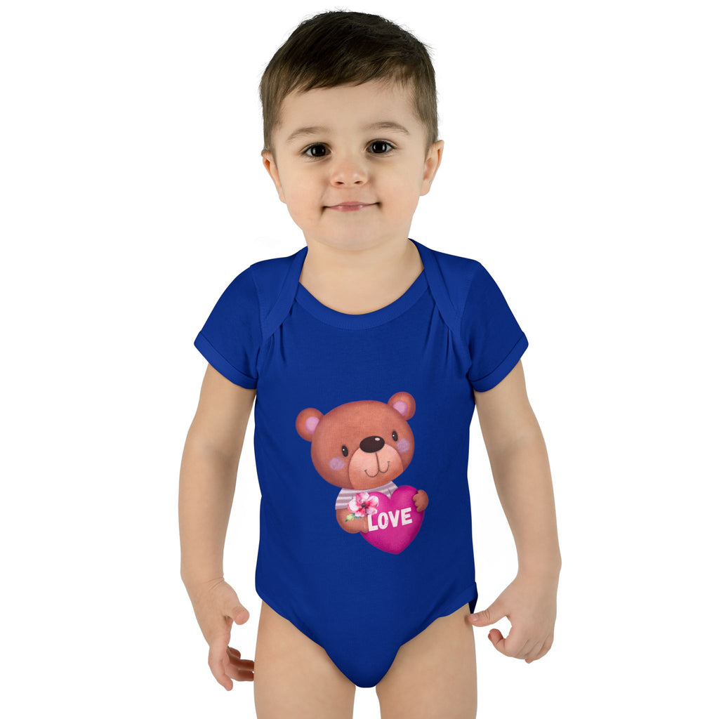 Baby Bodysuit - Cute Teddy Holding 'Love' Heart | Infant Valentine Onesie