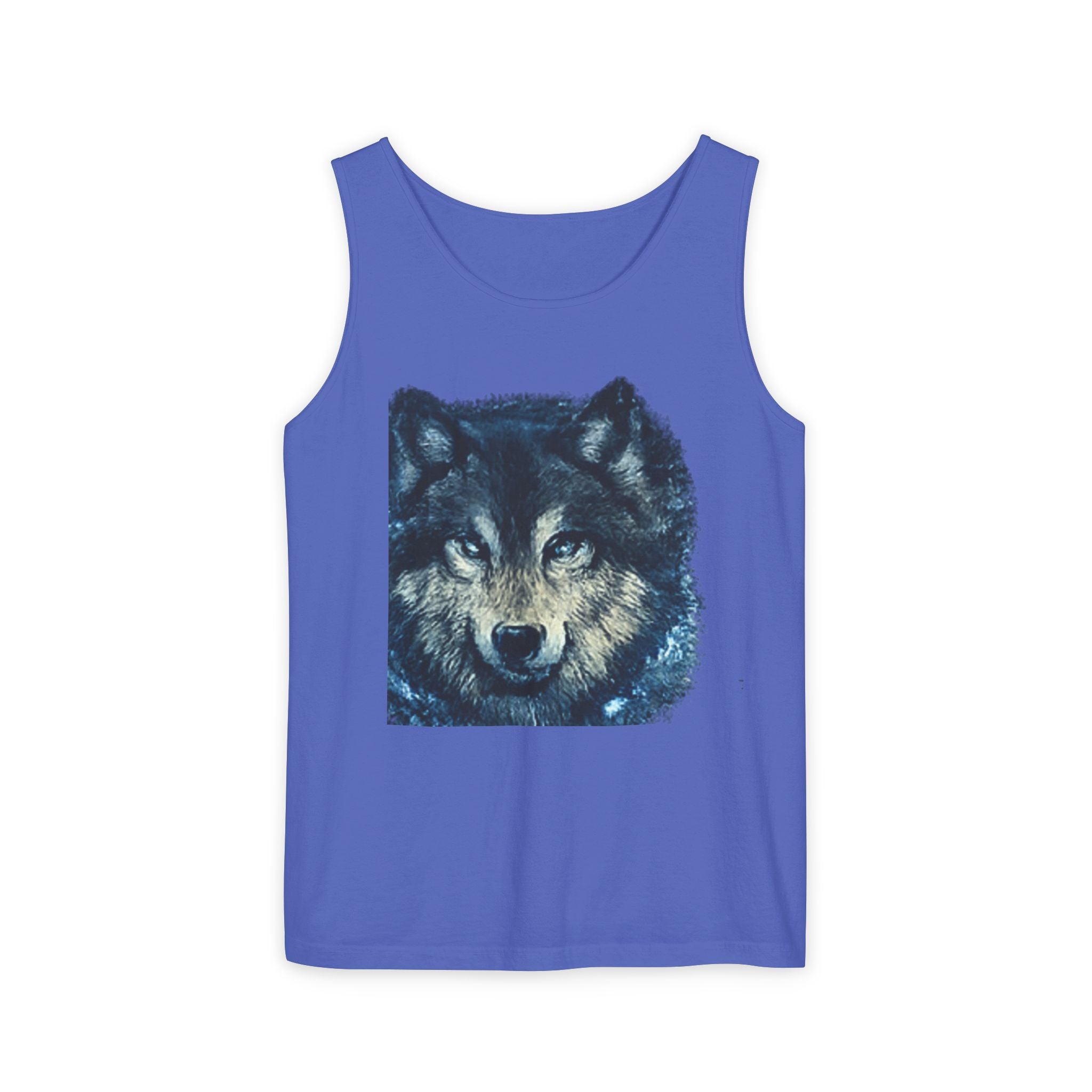 Wolf Face Tank Top — Vintage Blue Wolf Graphic Animal Lover Tee