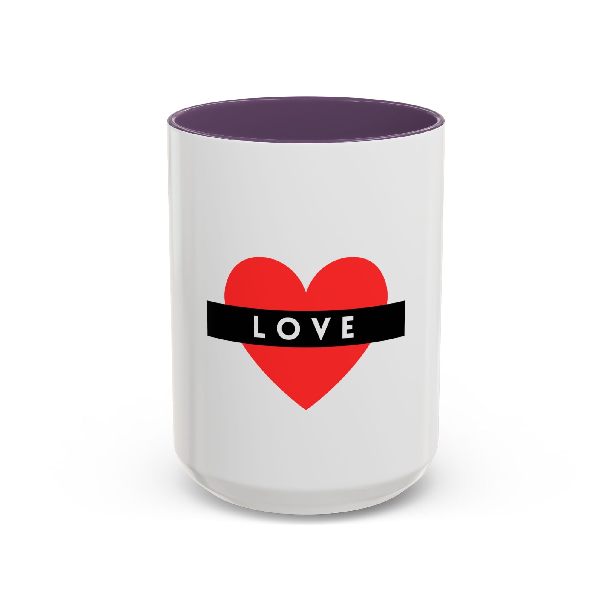 Love Heart Accent Mug – Red Heart with "LOVE" Banner, Valentine's Day Coffee Cup