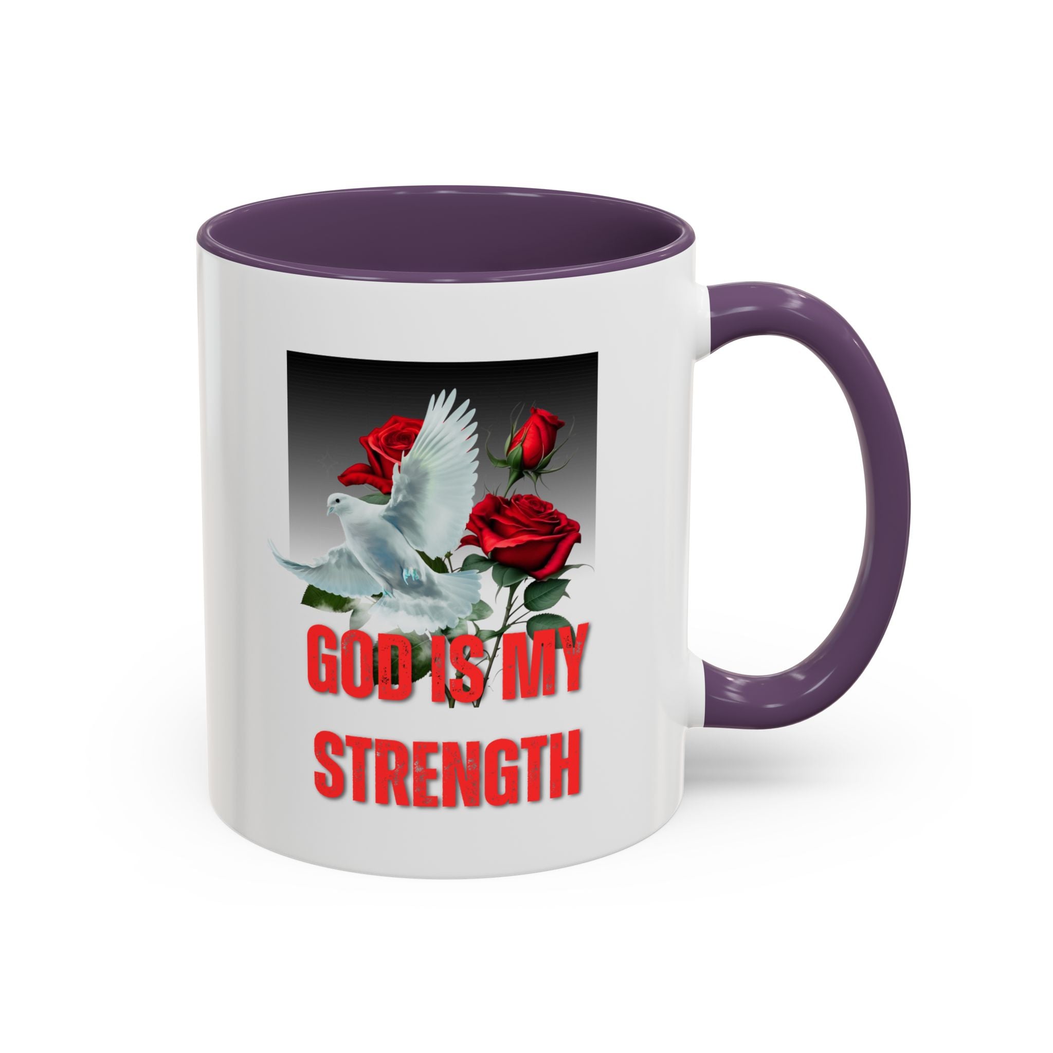 God Is My Strength Accent Coffee Mug – Inspirational Christian Dove & Roses (11/15oz)