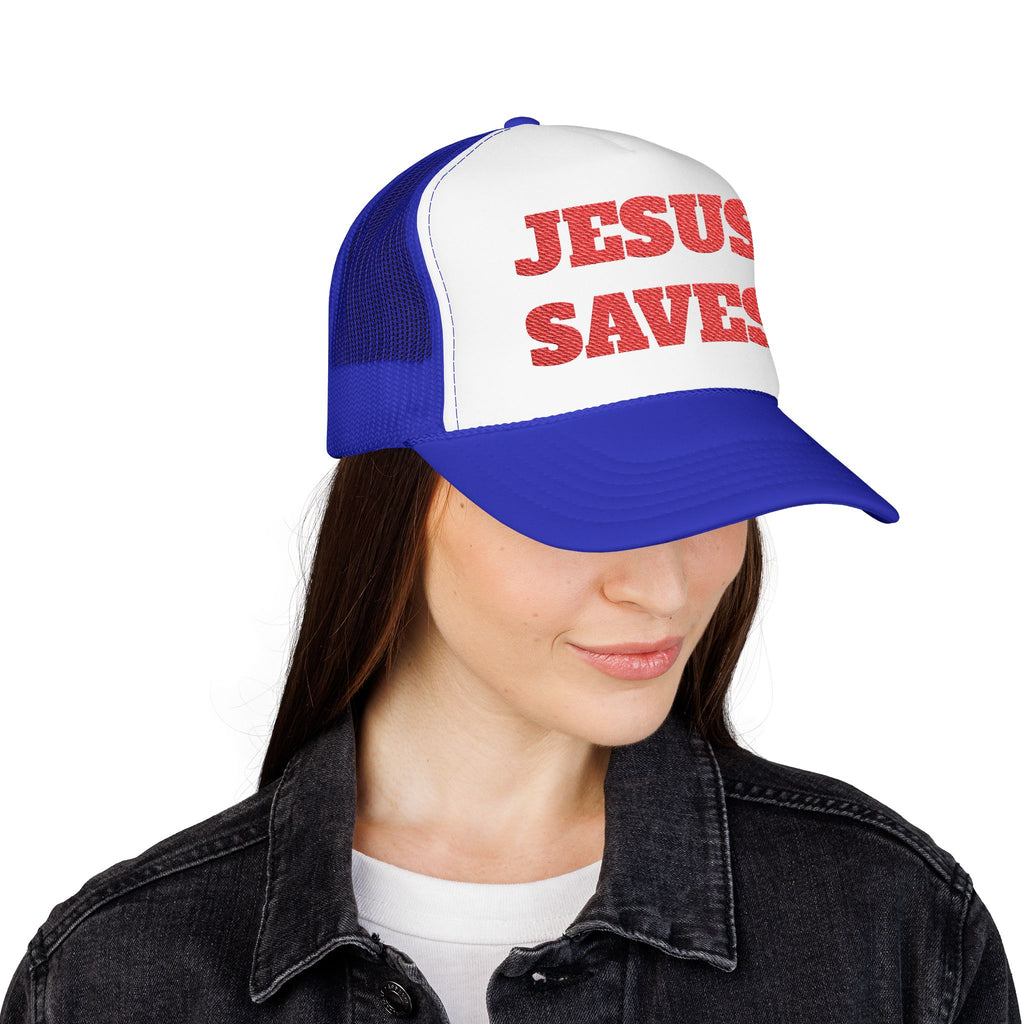 Jesus Saves Foam Trucker Hat - Christian Gospel Mesh Cap