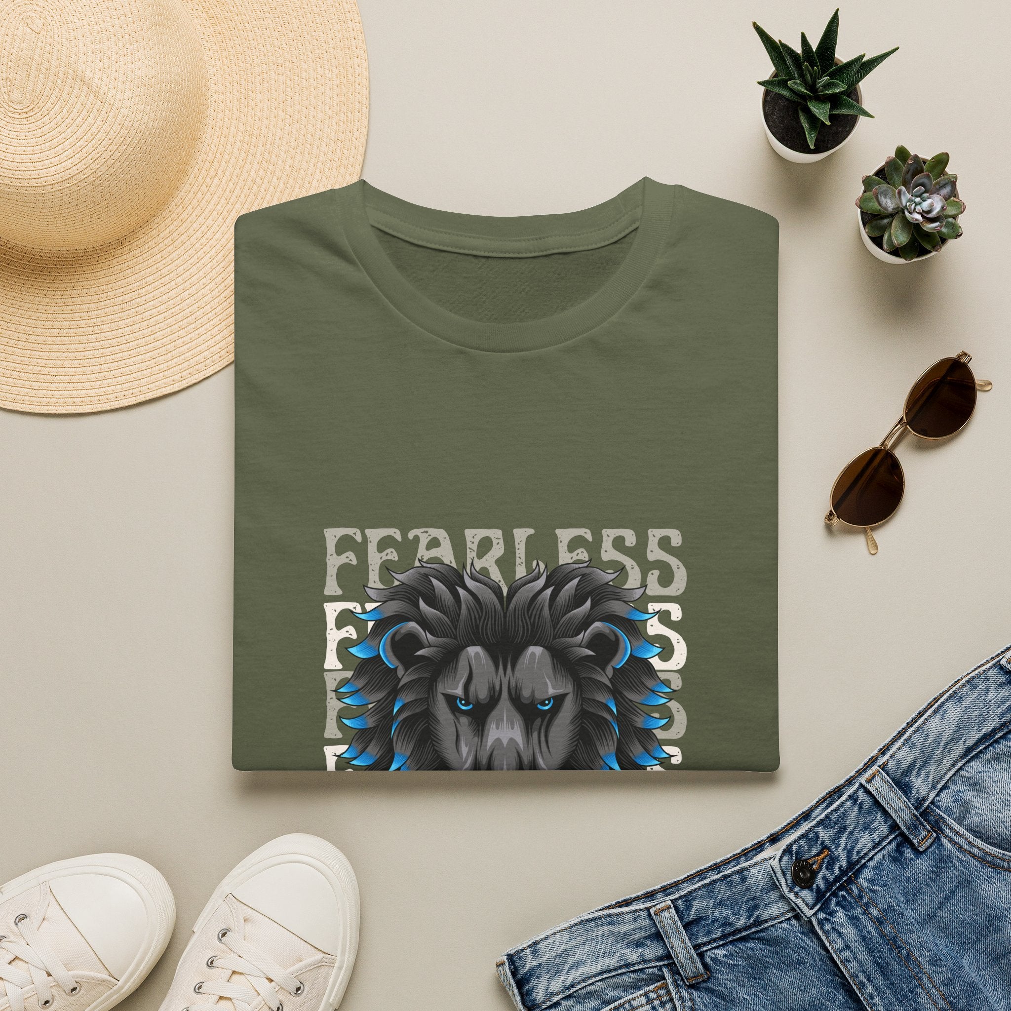 Lion Head T-Shirt — Bold Blue Mane Graphic Tee