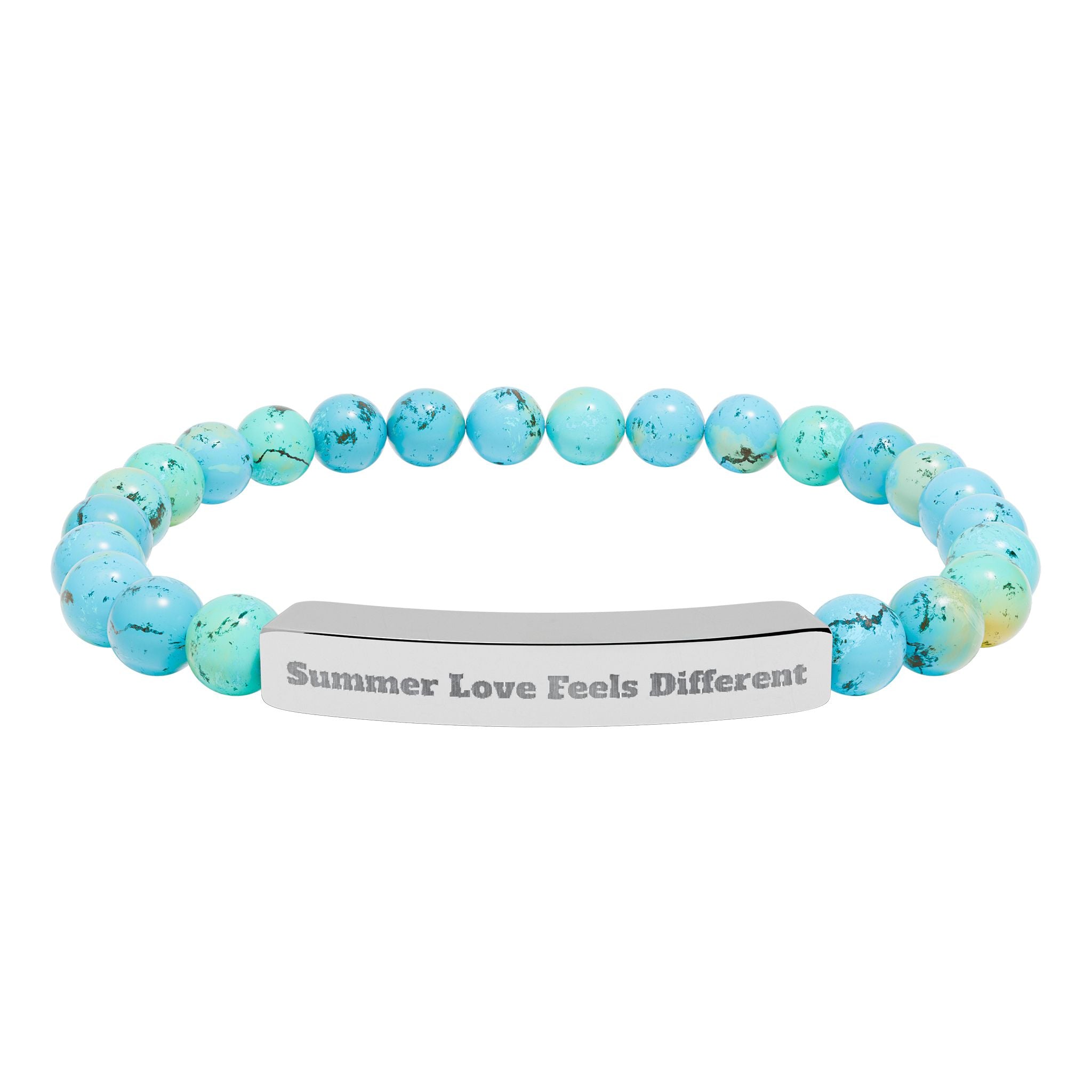 Engraved Natural Stone Stretch Bracelet — "Always Love, Feel Different" Bar