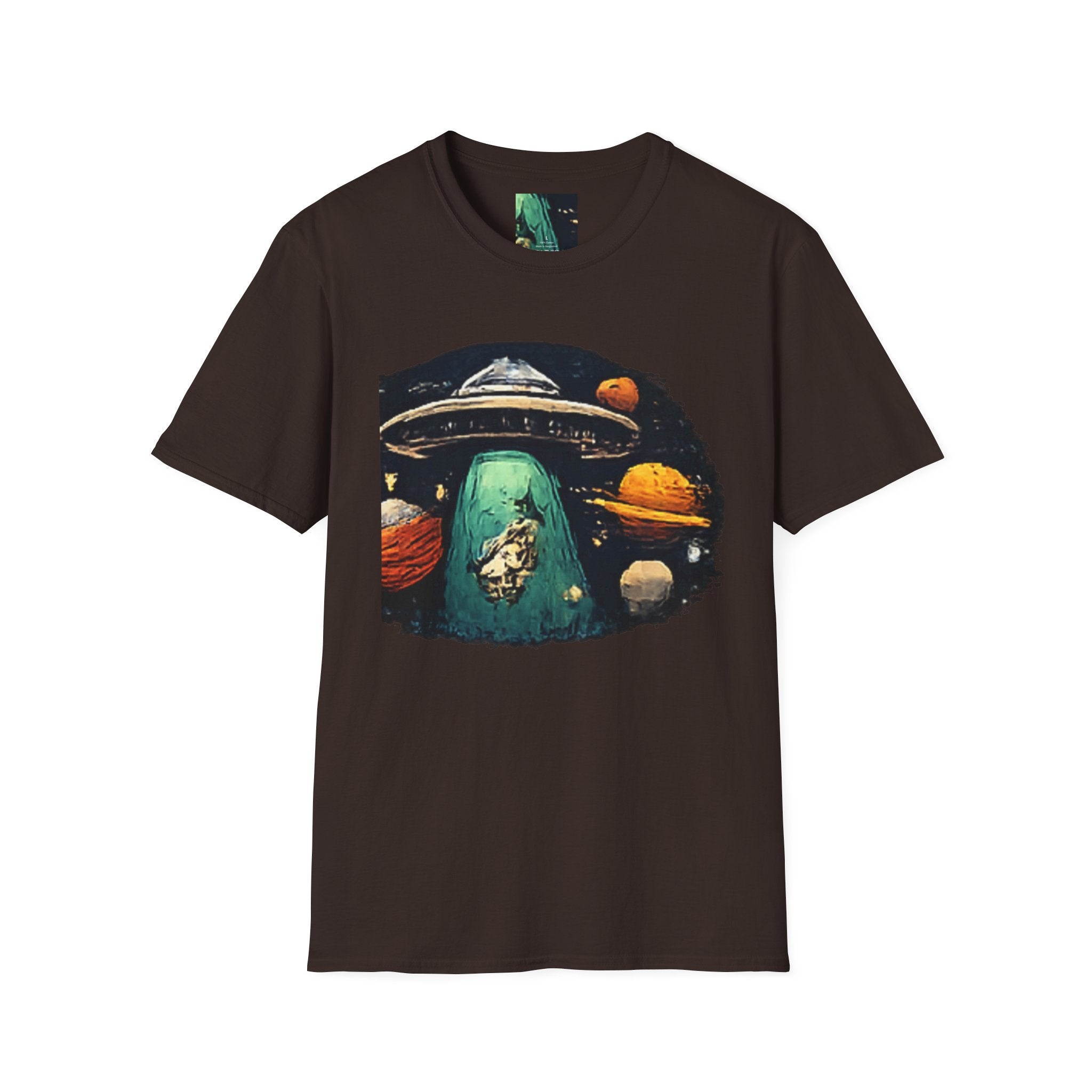 Alien Abduction Graphic T-Shirt — Retro UFO & Planets Space Tee