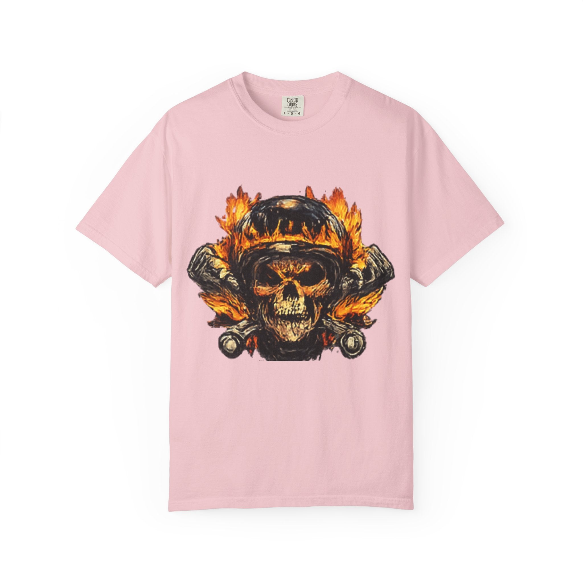 Flaming Skull Helmet T‑Shirt — Biker Rock Graphic Tee