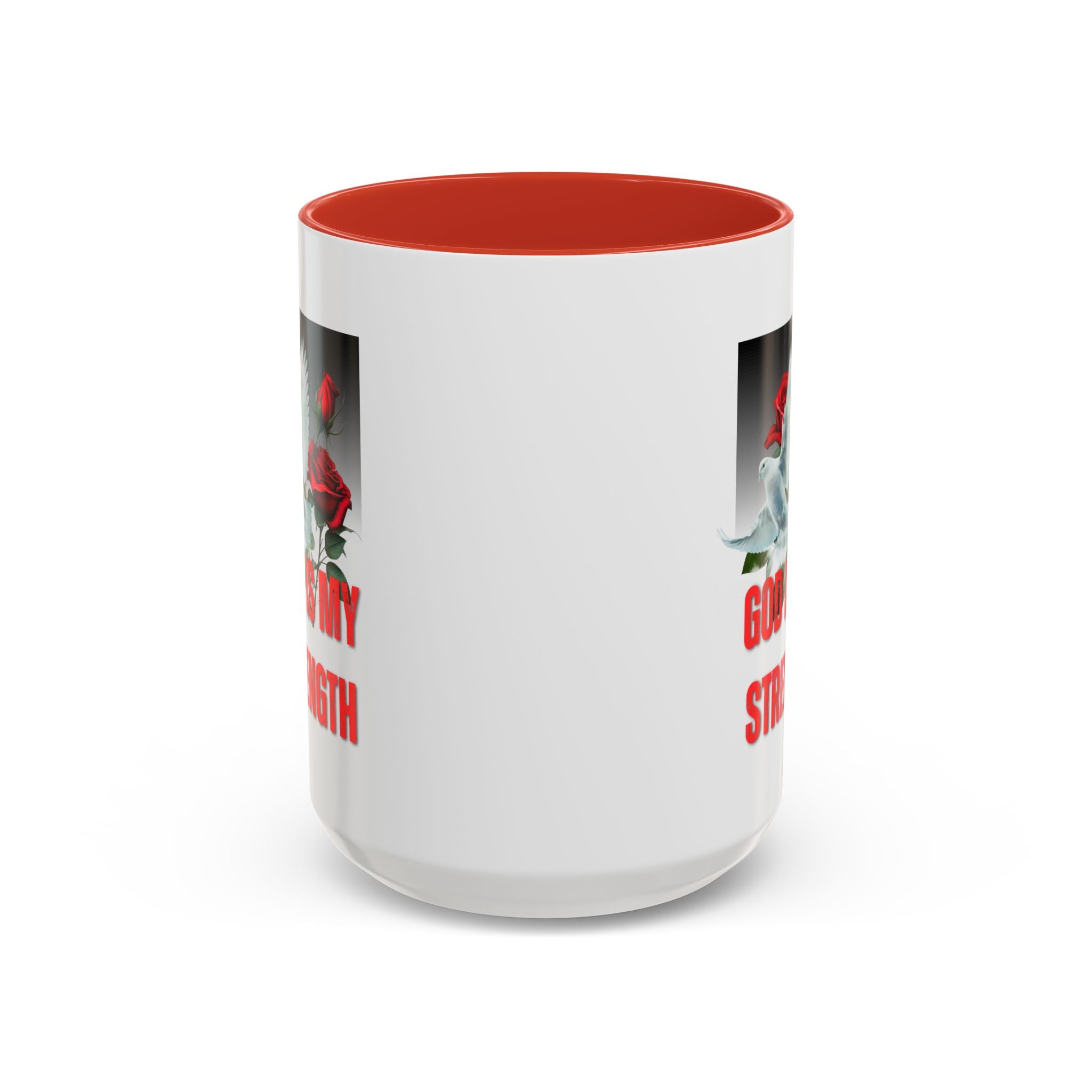 God Is My Strength Accent Coffee Mug – Inspirational Christian Dove & Roses (11/15oz)