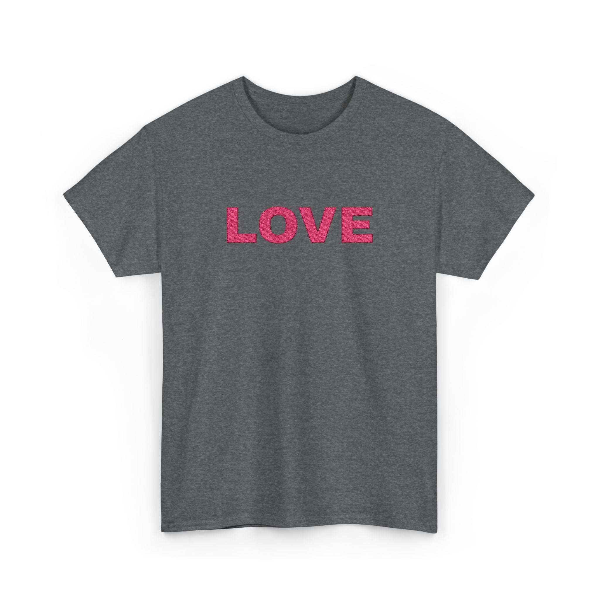 LOVE Glitter Text T-Shirt — Women's Pink Sparkle Tee for Valentine's Day