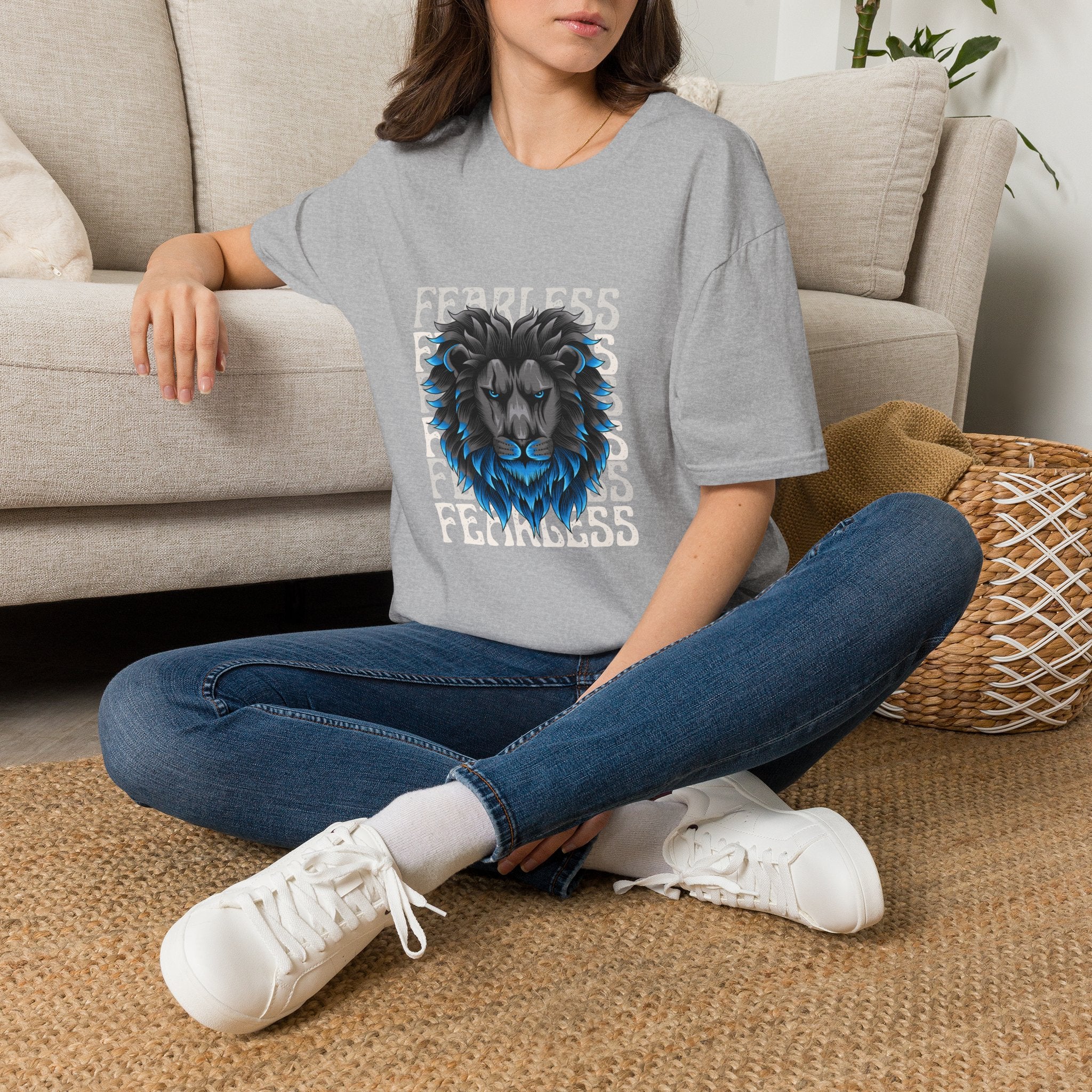 Lion Head T-Shirt — Bold Blue Mane Graphic Tee