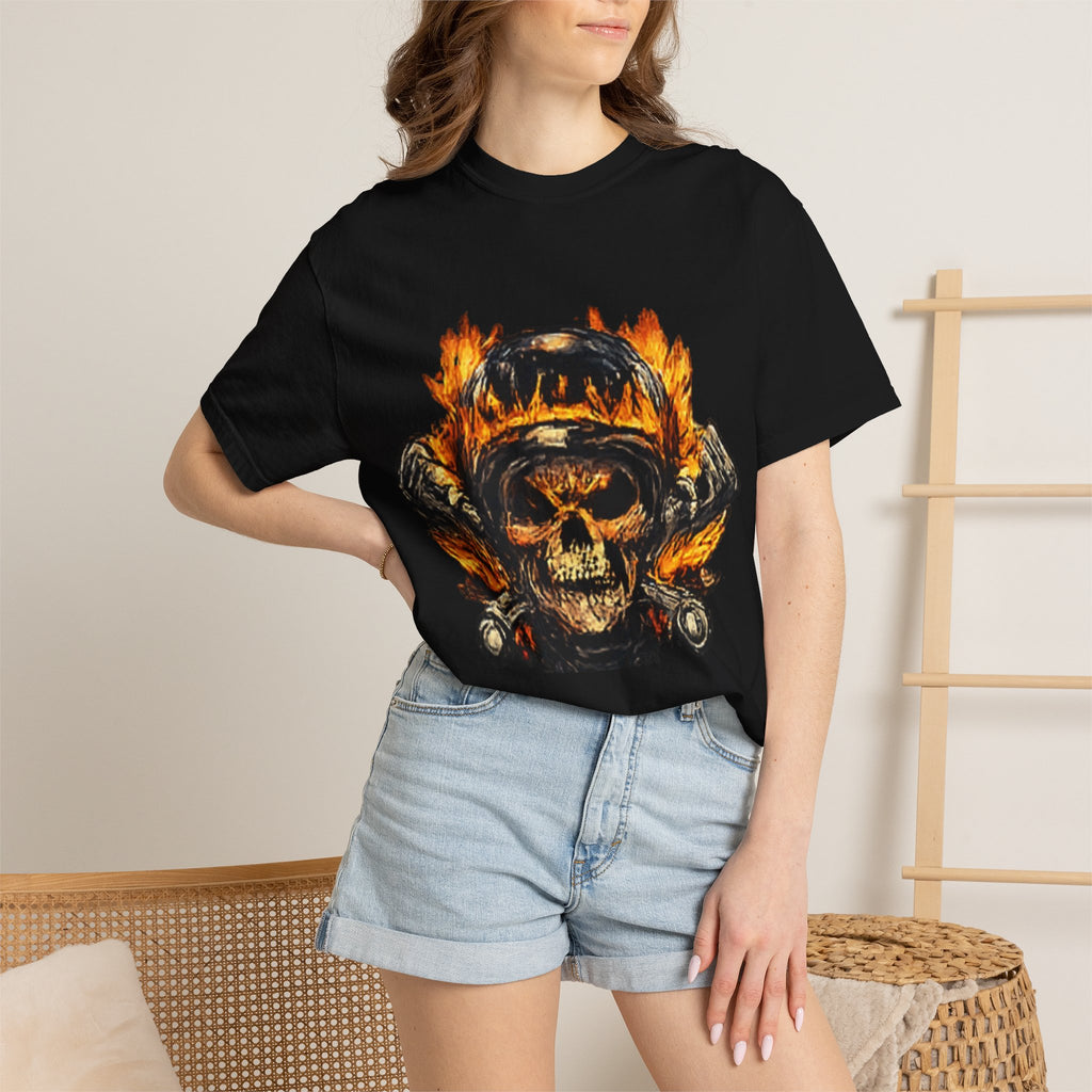 Flaming Skull Helmet T‑Shirt — Biker Rock Graphic Tee