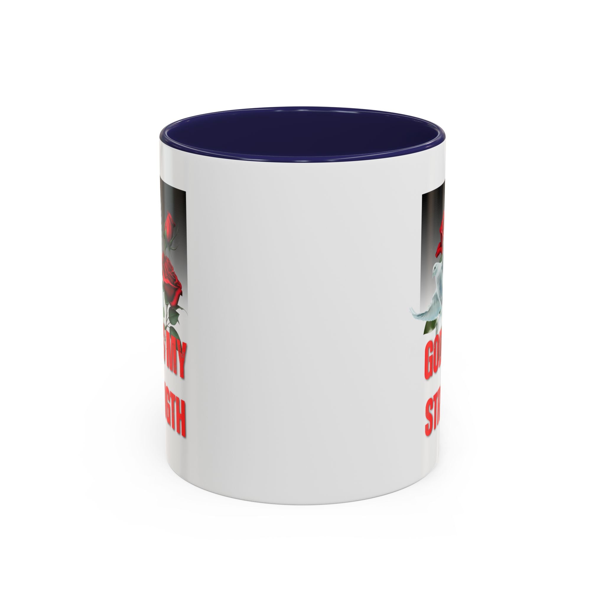 God Is My Strength Accent Coffee Mug – Inspirational Christian Dove & Roses (11/15oz)