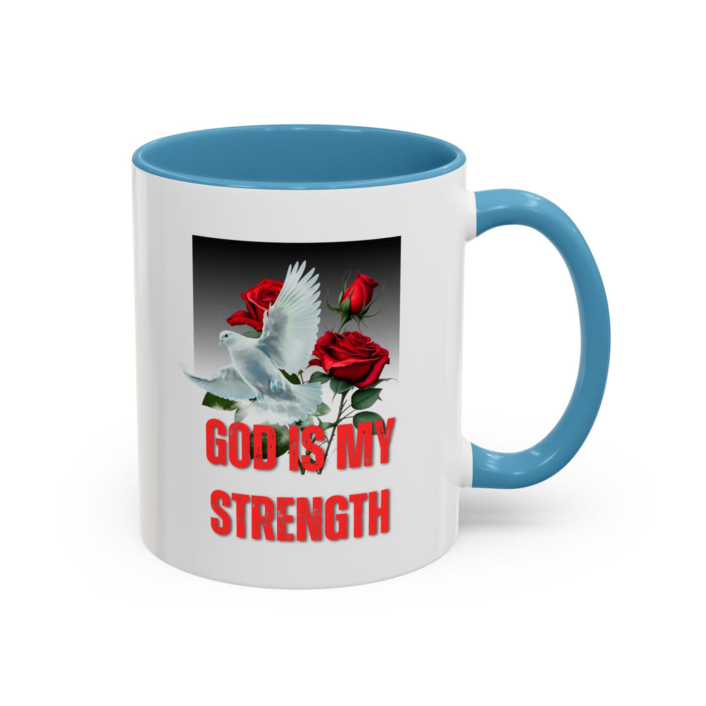 God Is My Strength Accent Coffee Mug – Inspirational Christian Dove & Roses (11/15oz)