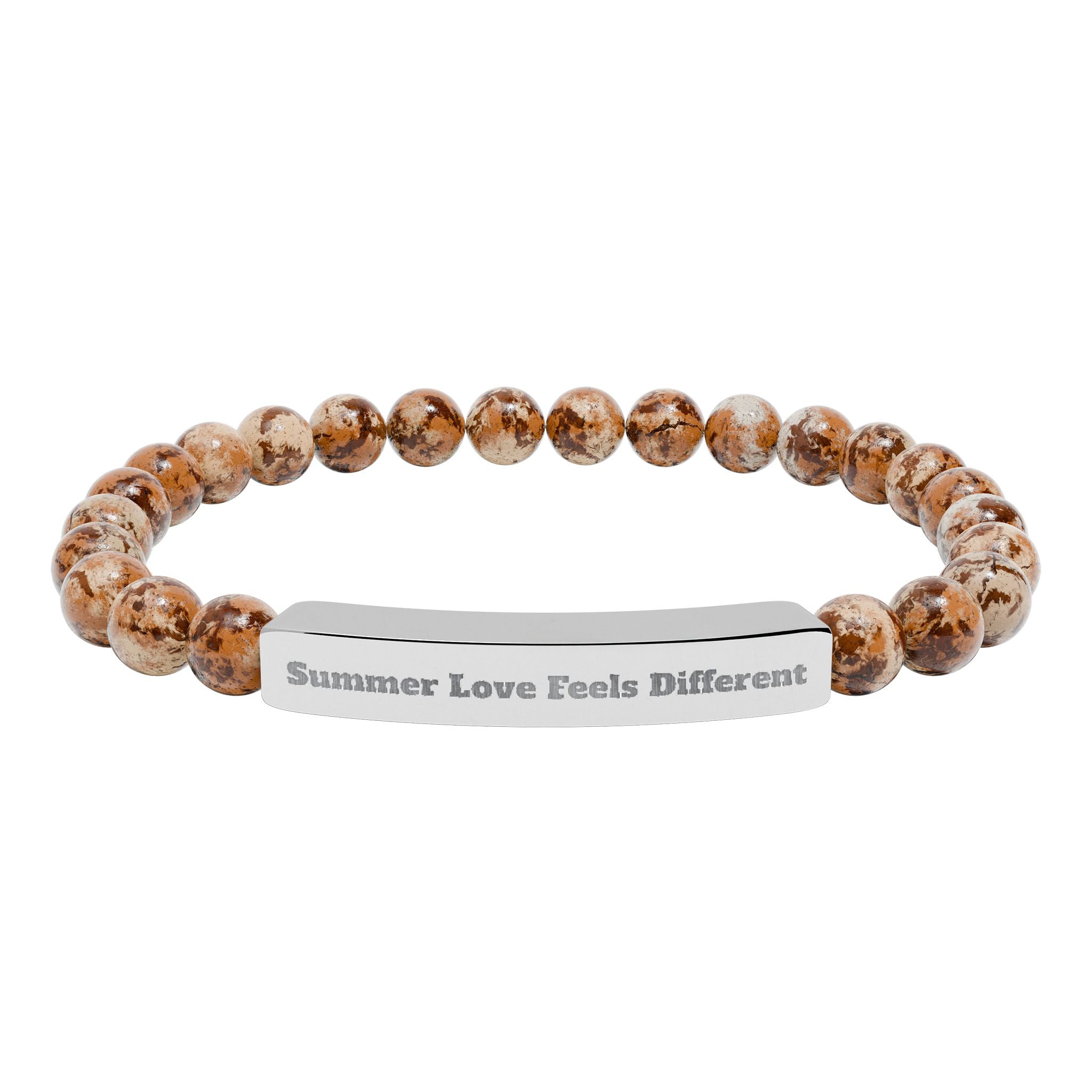 Engraved Natural Stone Stretch Bracelet — "Always Love, Feel Different" Bar