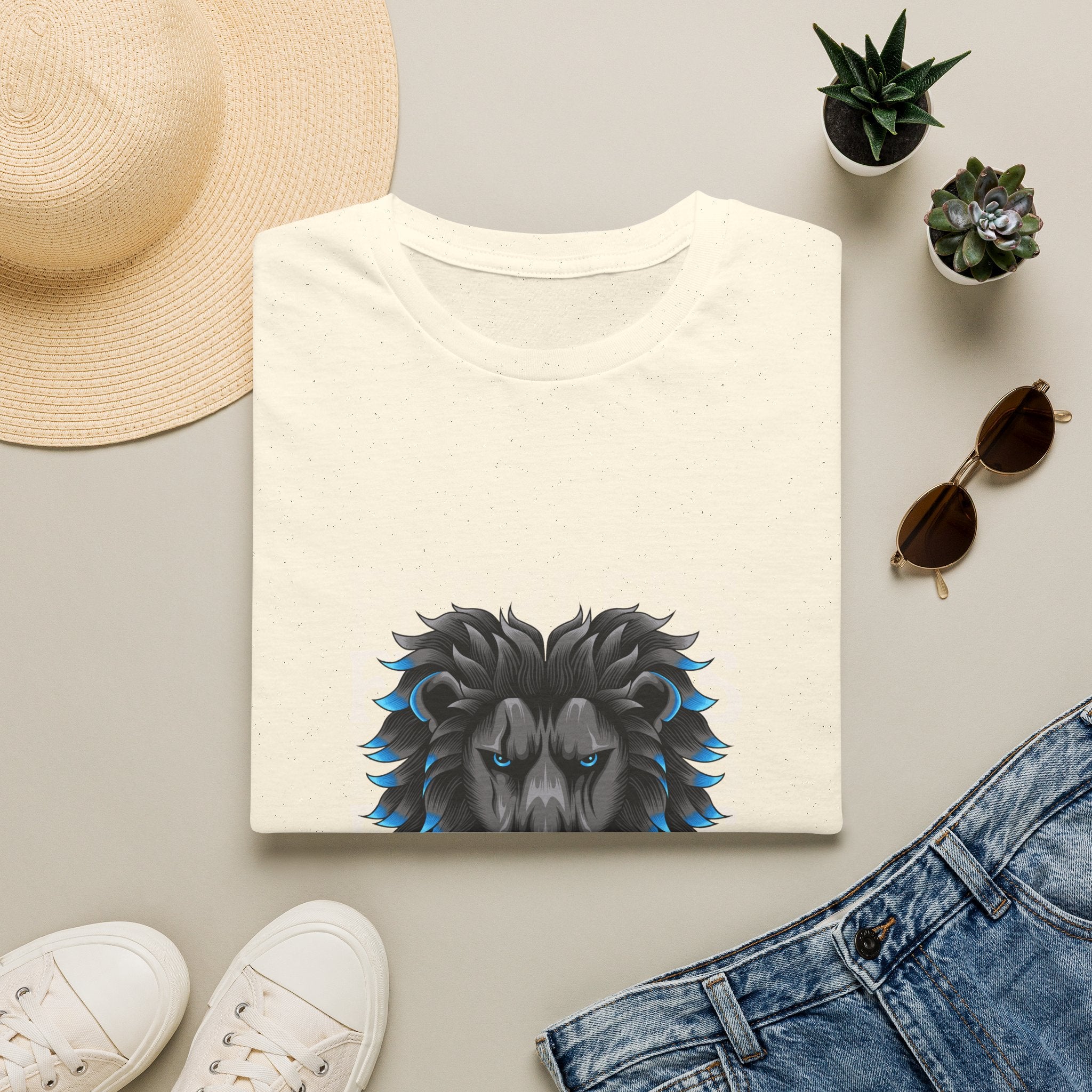 Lion Head T-Shirt — Bold Blue Mane Graphic Tee