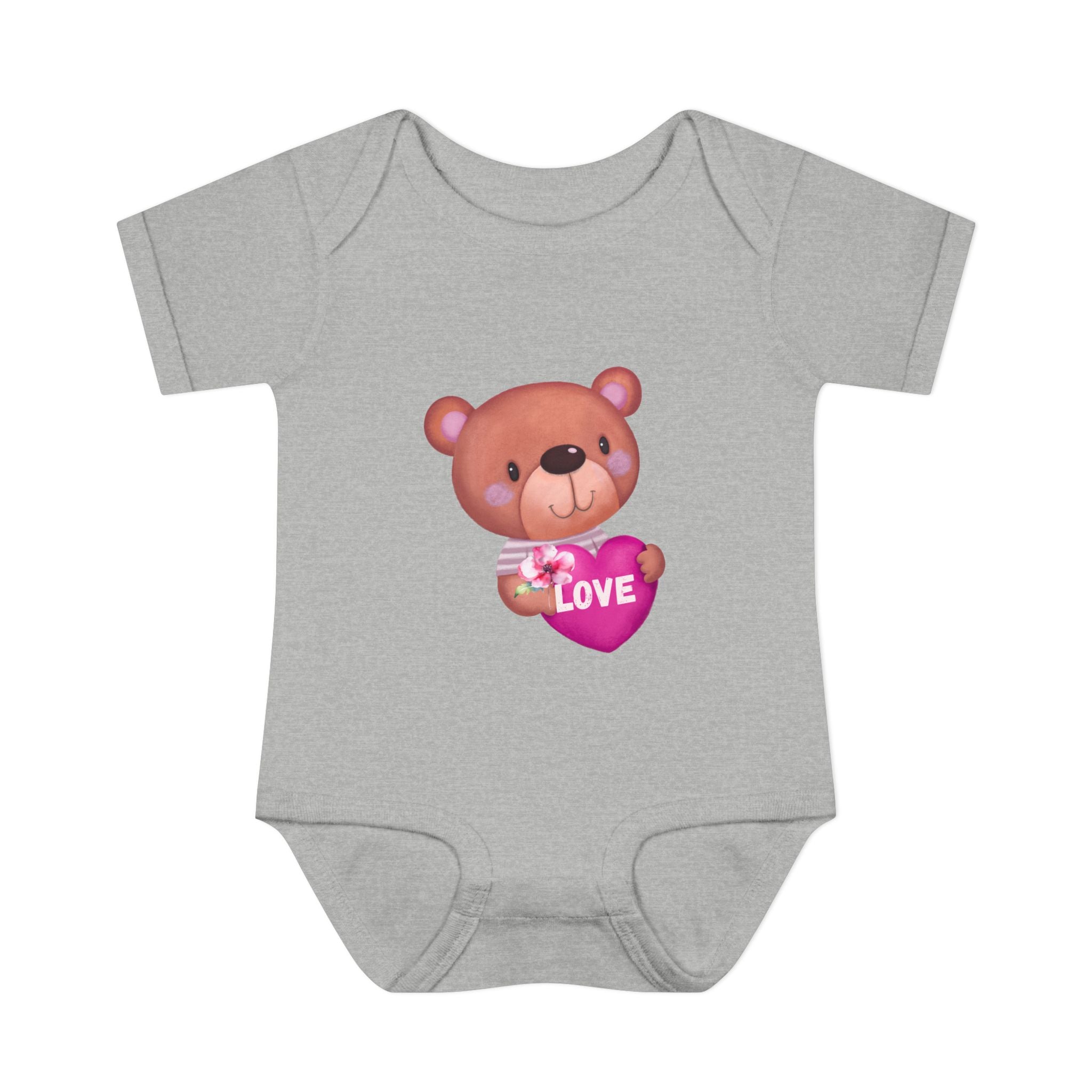 Baby Bodysuit - Cute Teddy Holding 'Love' Heart | Infant Valentine Onesie
