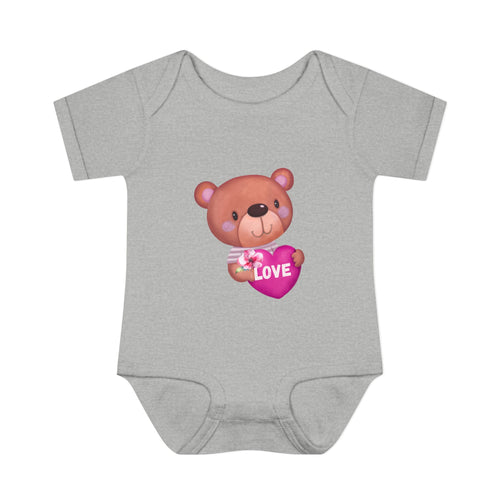 Baby Bodysuit - Cute Teddy Holding 'Love' Heart | Infant Valentine Onesie