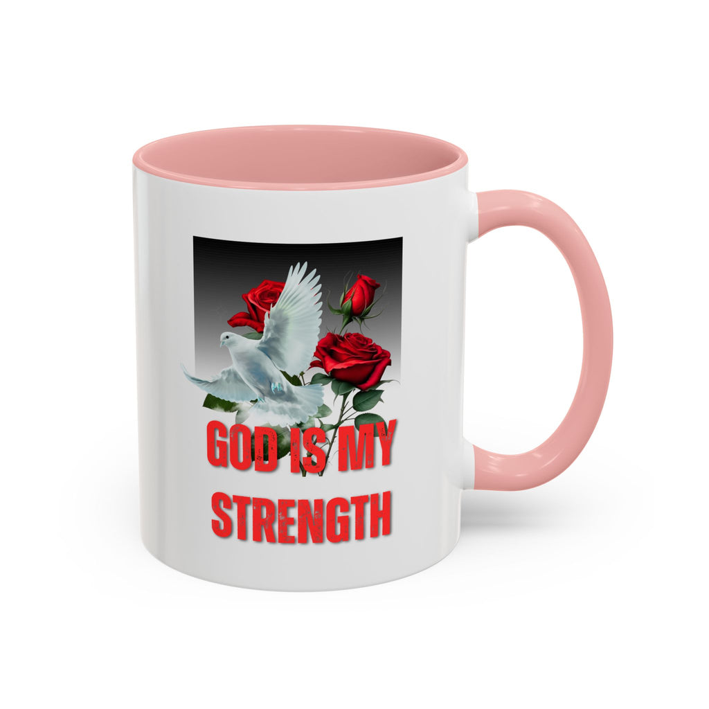 God Is My Strength Accent Coffee Mug – Inspirational Christian Dove & Roses (11/15oz)